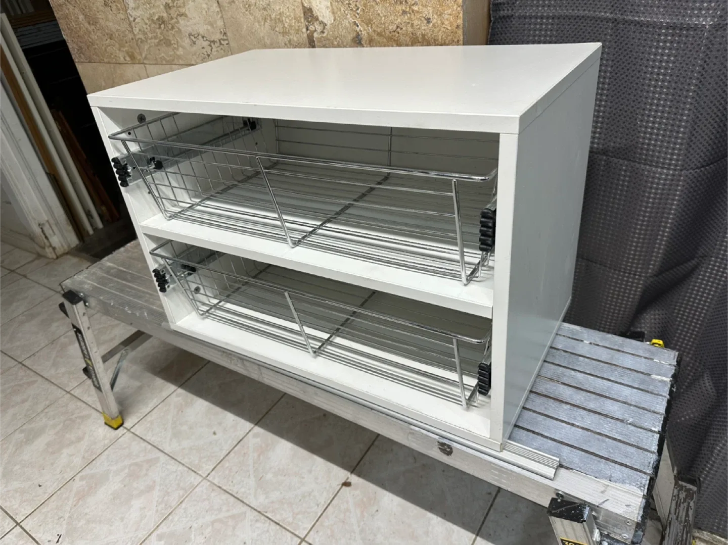 White Cabinet with Wire Baskets