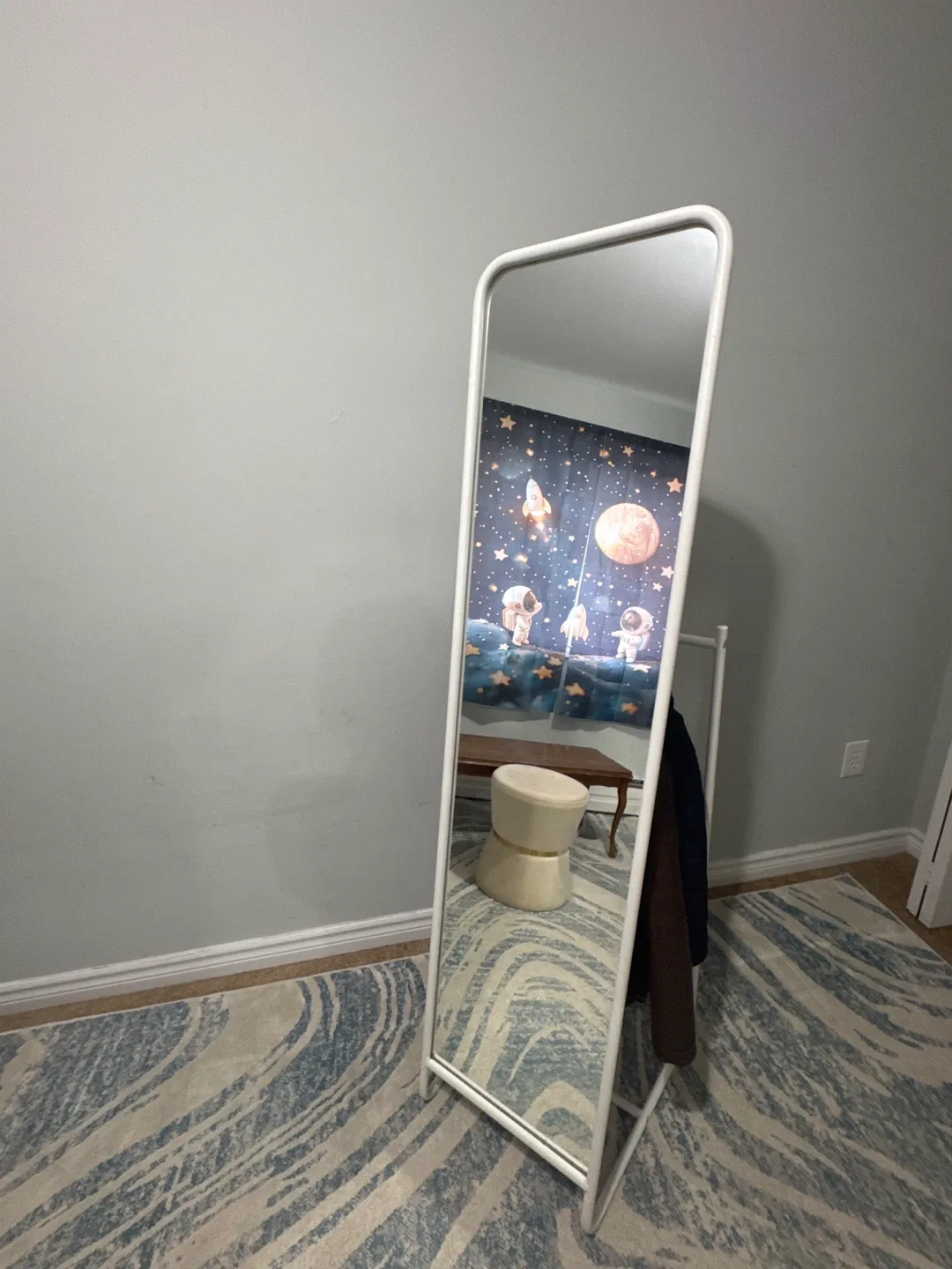 White Standing Mirror with Clothes Rack