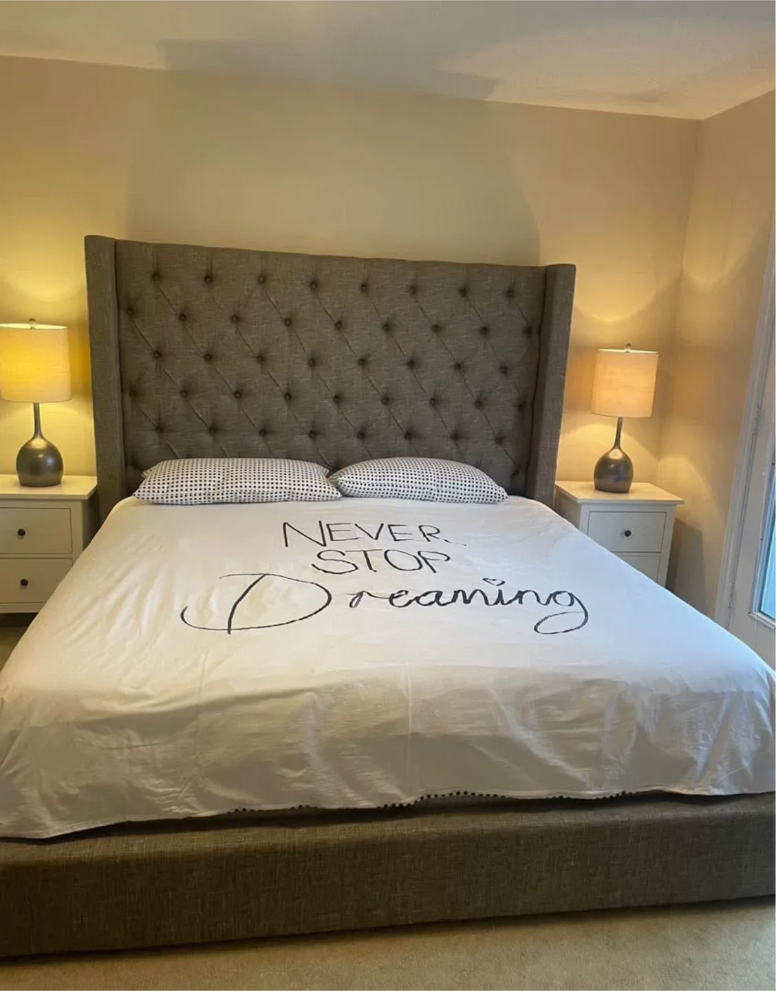 Ashley-Upholstered Wingback Headboard Bed Frame