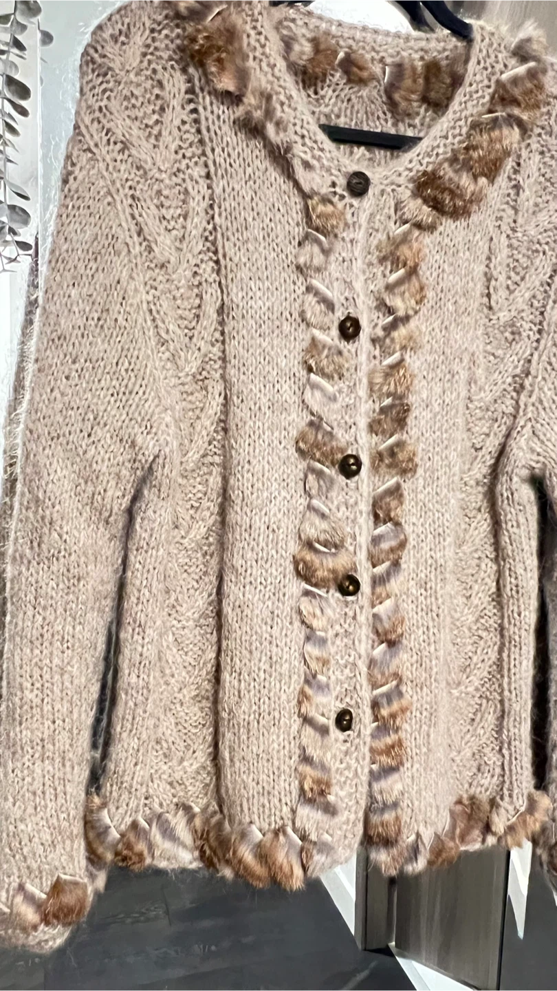 Fur Trim Knit Cardigan - photo 3
