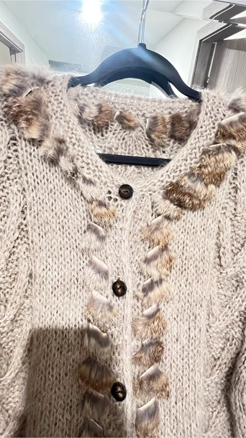 Fur Trim Knit Cardigan - photo 4