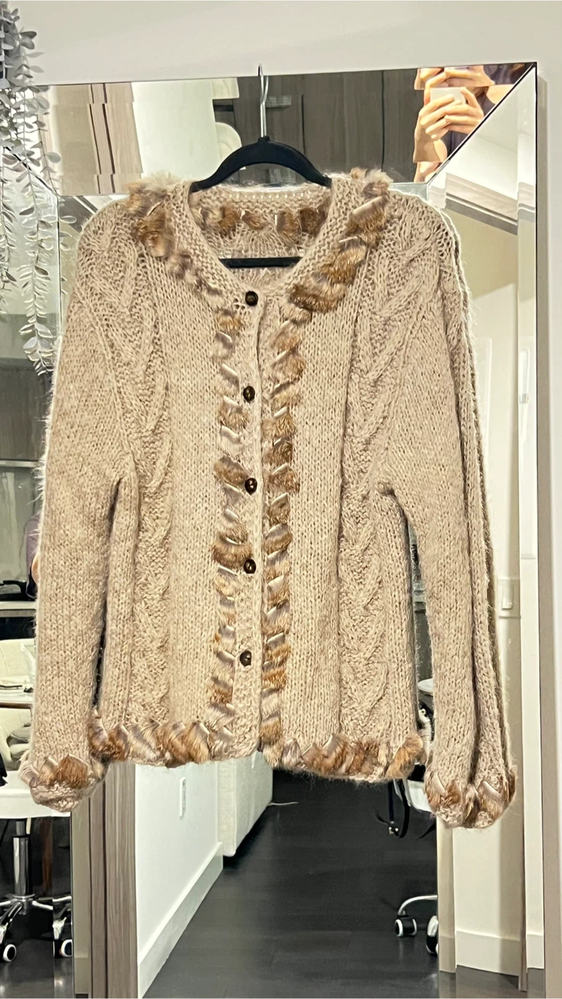 Fur Trim Knit Cardigan