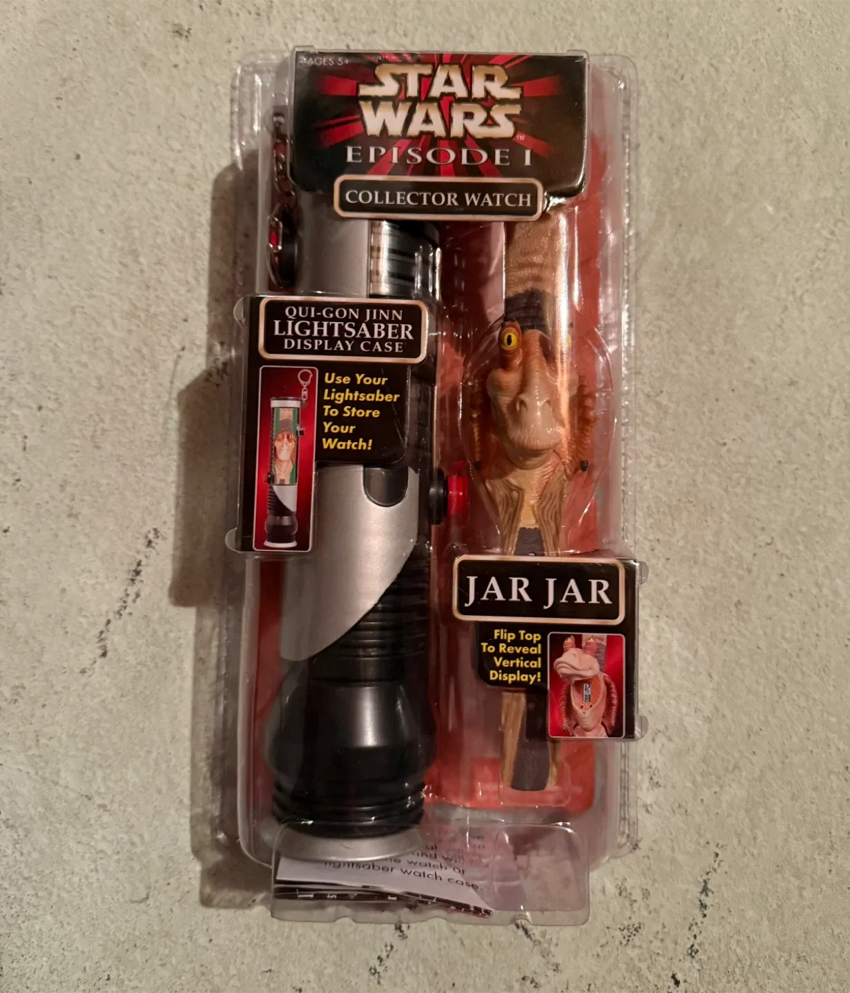 1999 Star Wars Jar Jar Binks Flip Top Watch Lightsaber NEW