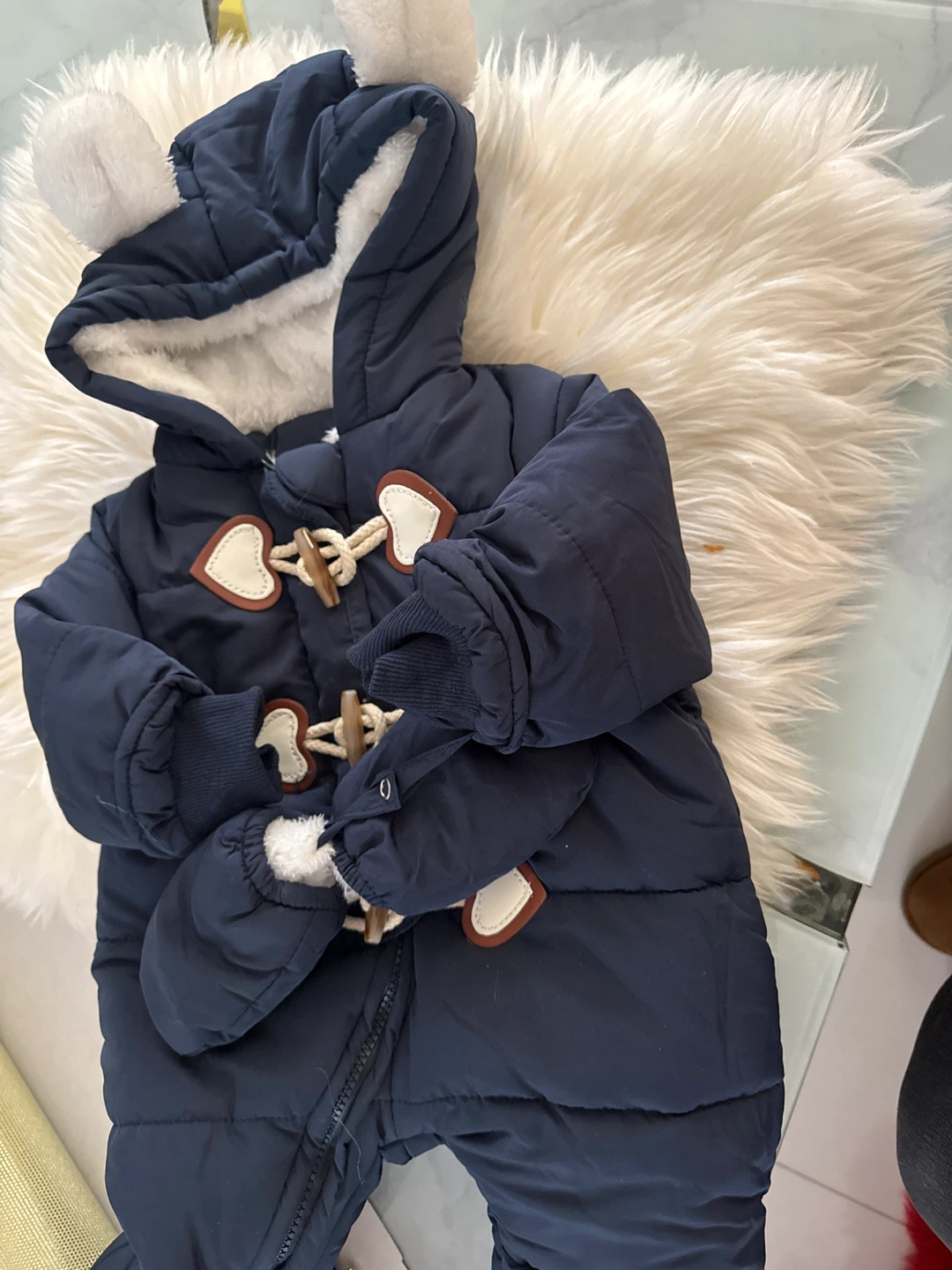 0 -8 M Navy Blue Baby Snowsuit with Hood - photo 5