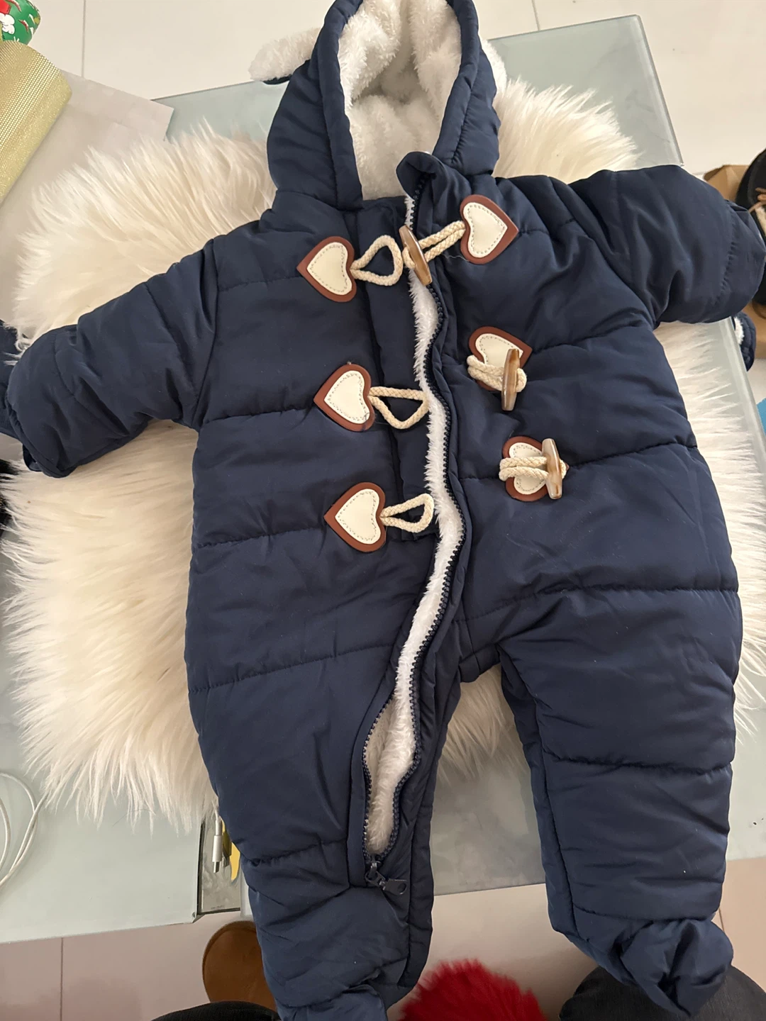 0 -8 M Navy Blue Baby Snowsuit with Hood
