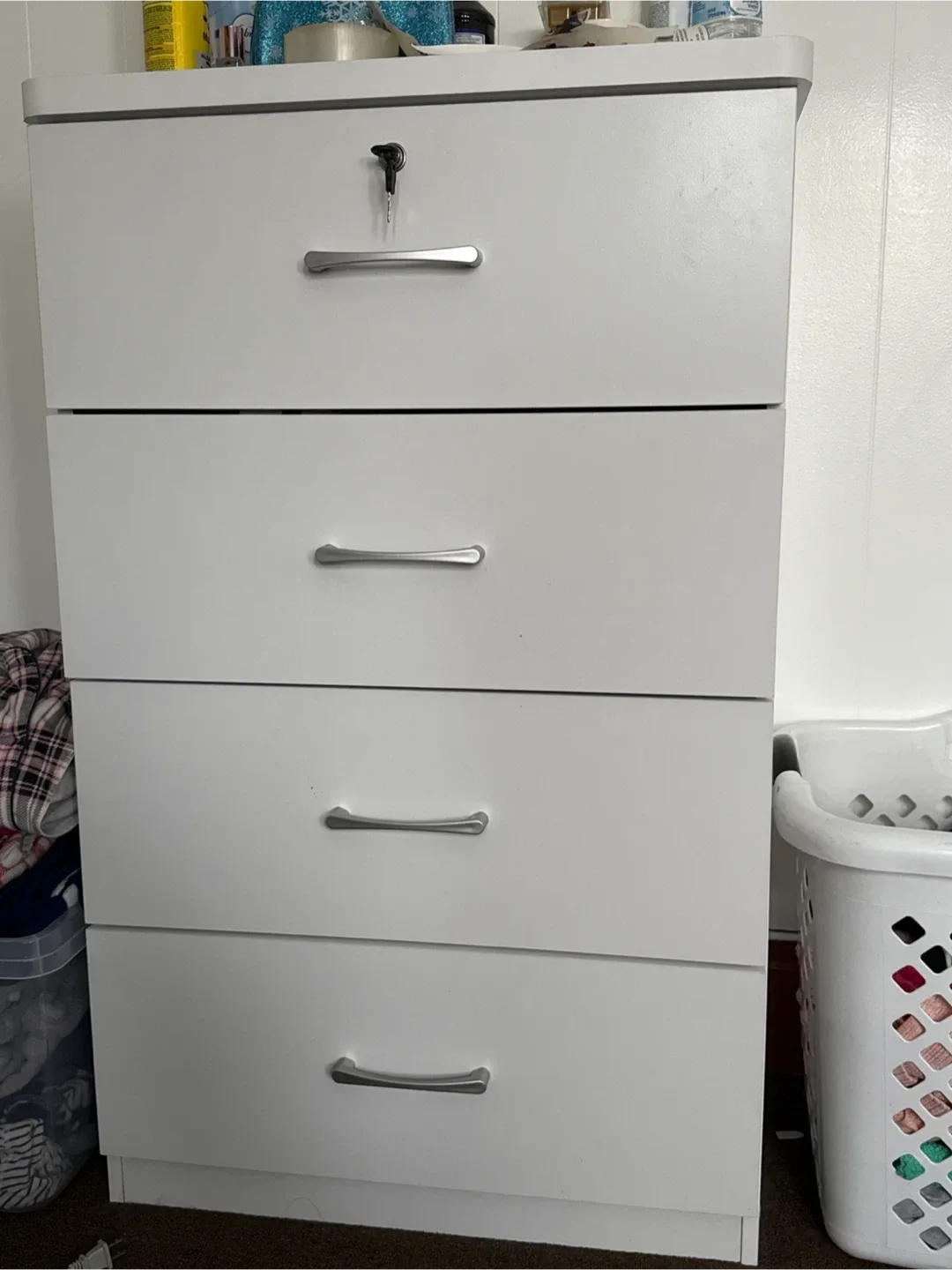 White 4-Drawer Dresser with Key