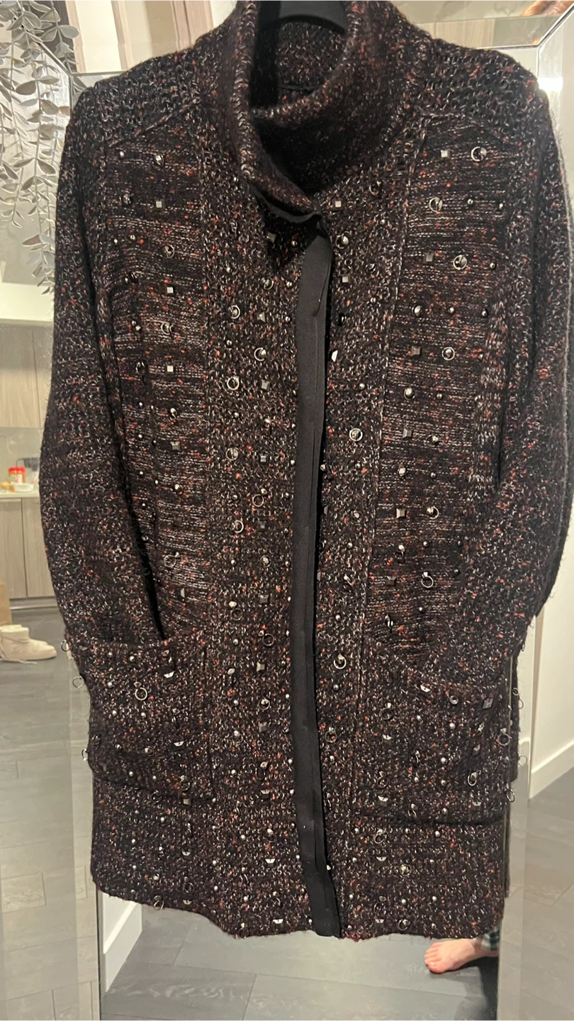 Lanvin Brown Embellished Knit Cardigan
