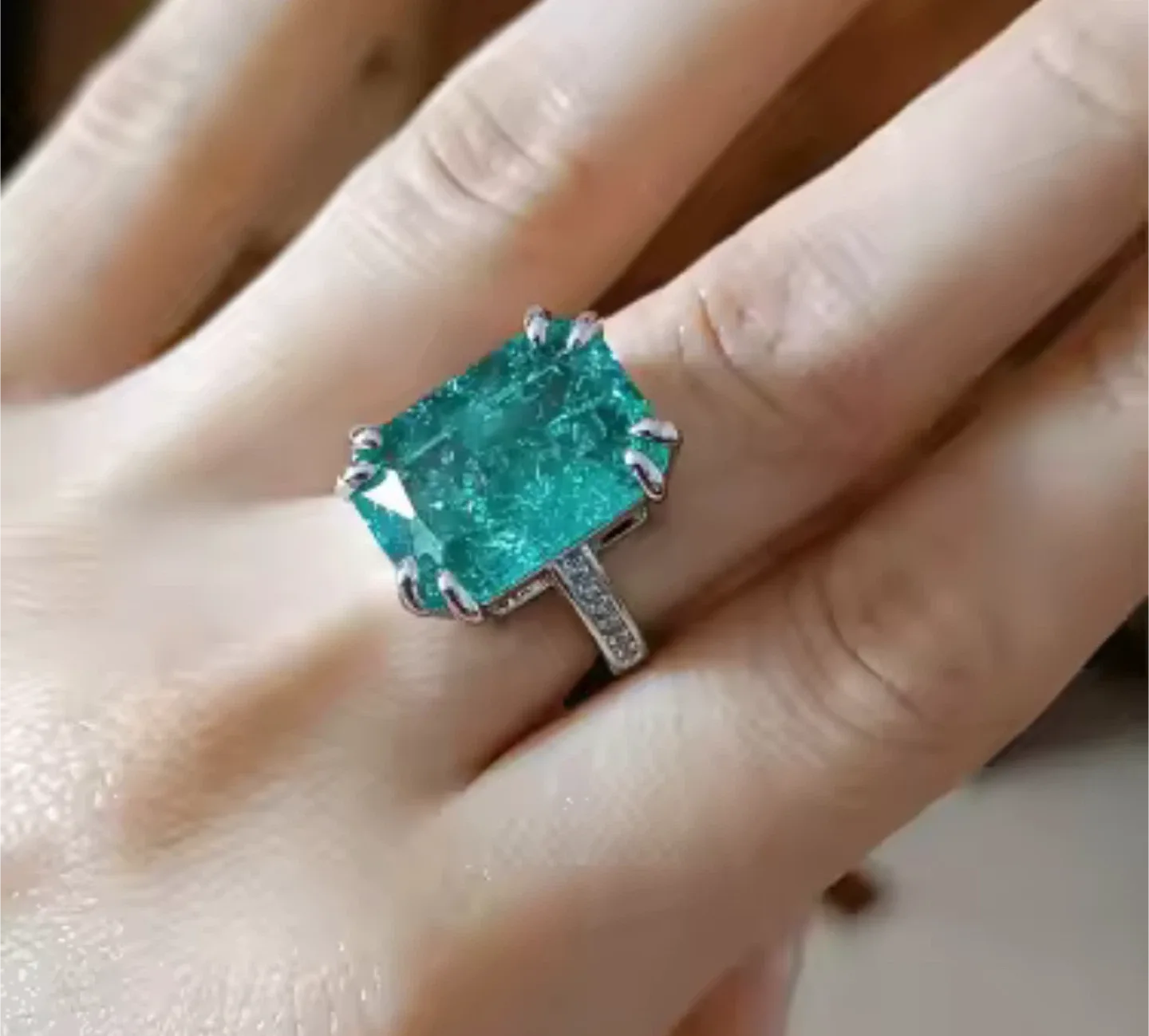 Emerald Cut Green Stone Ring