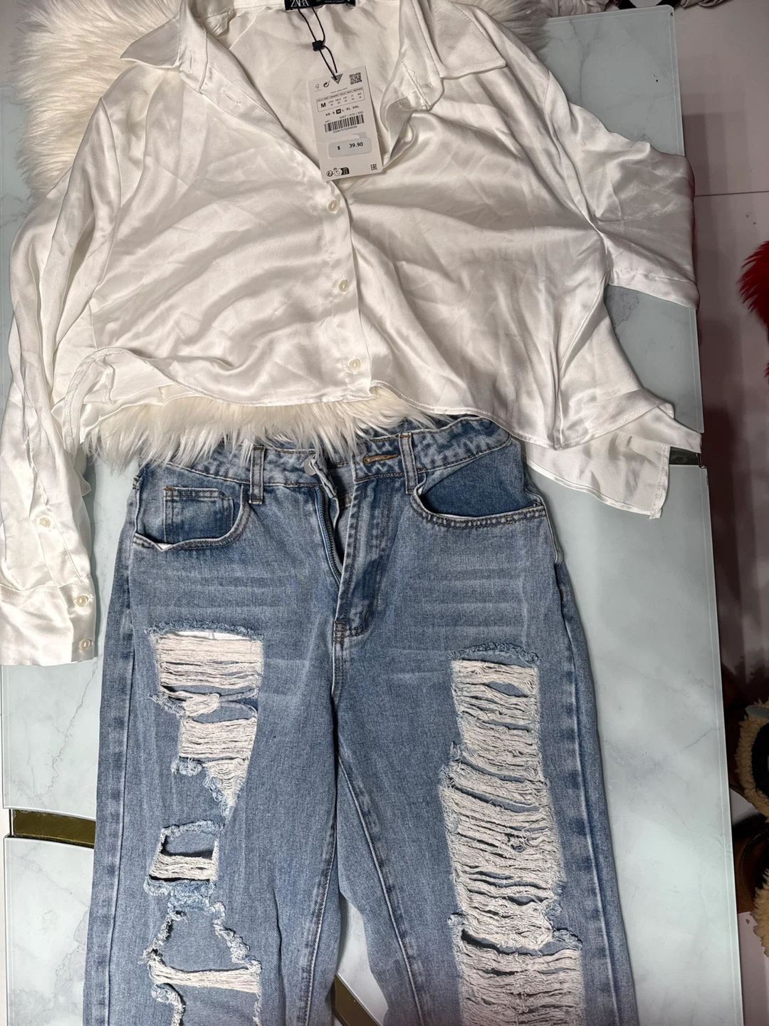 Set Zara Ripped Jeans - Size W26 L32