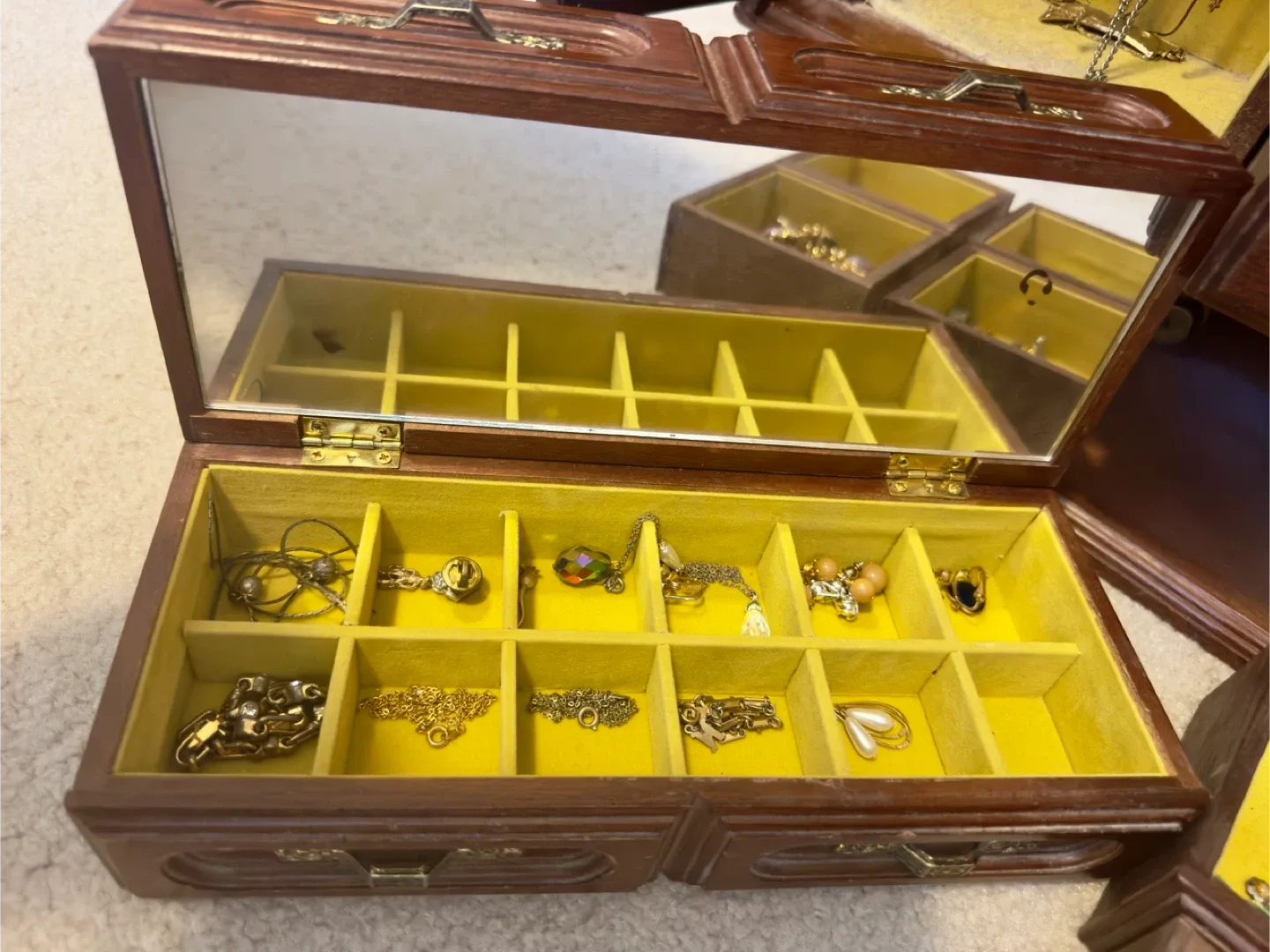 Vintage Wooden Jewelry Box with costume jewelry image indicator(2)