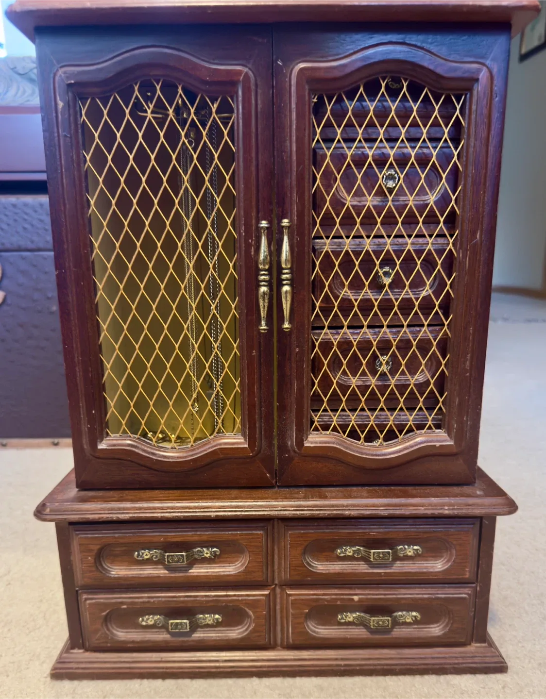 Vintage Wooden Jewelry Box with costume jewelry image indicator(7)