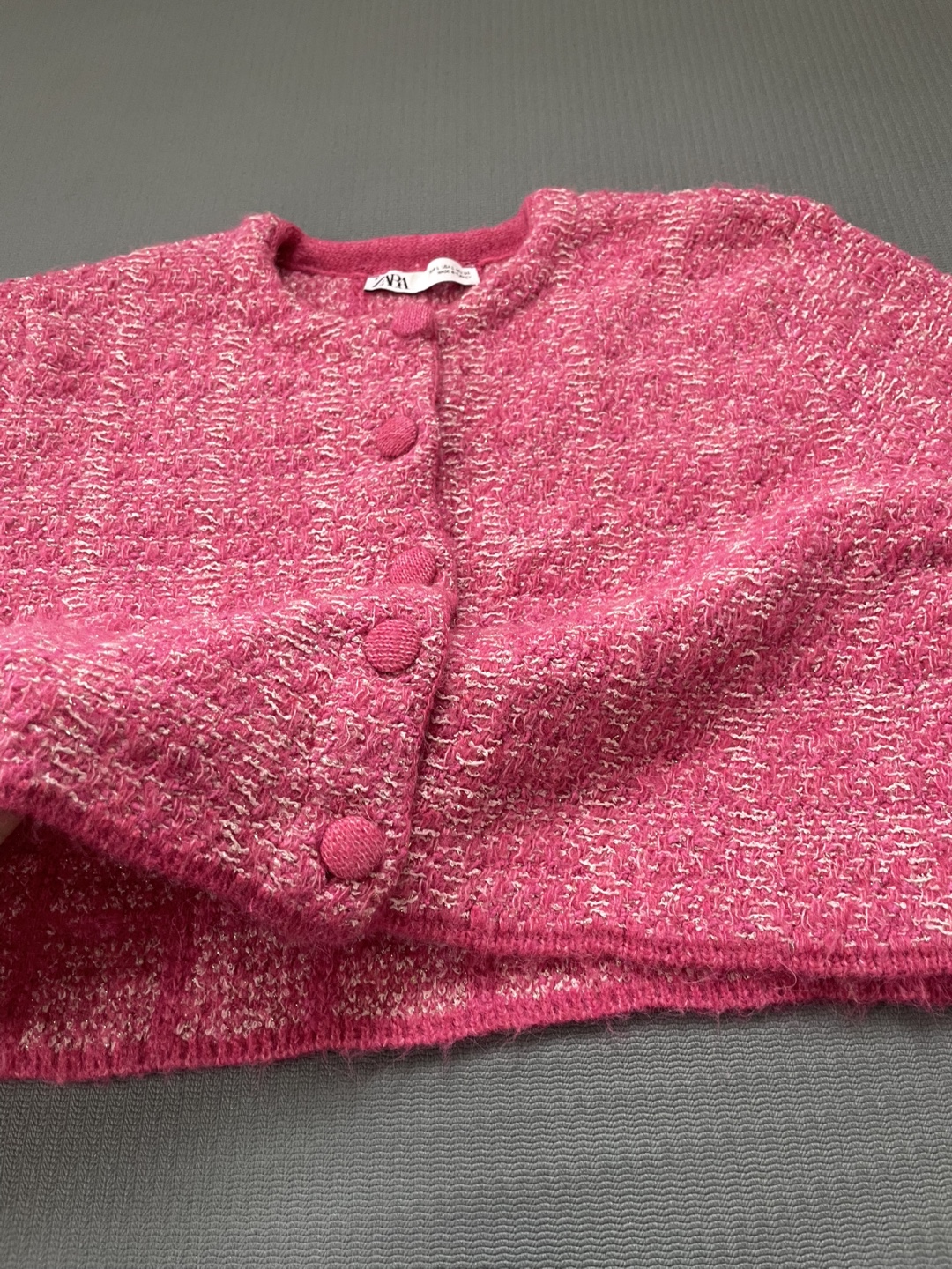 Zara Pink Tweed Cropped Cardigan - Size L - photo 3