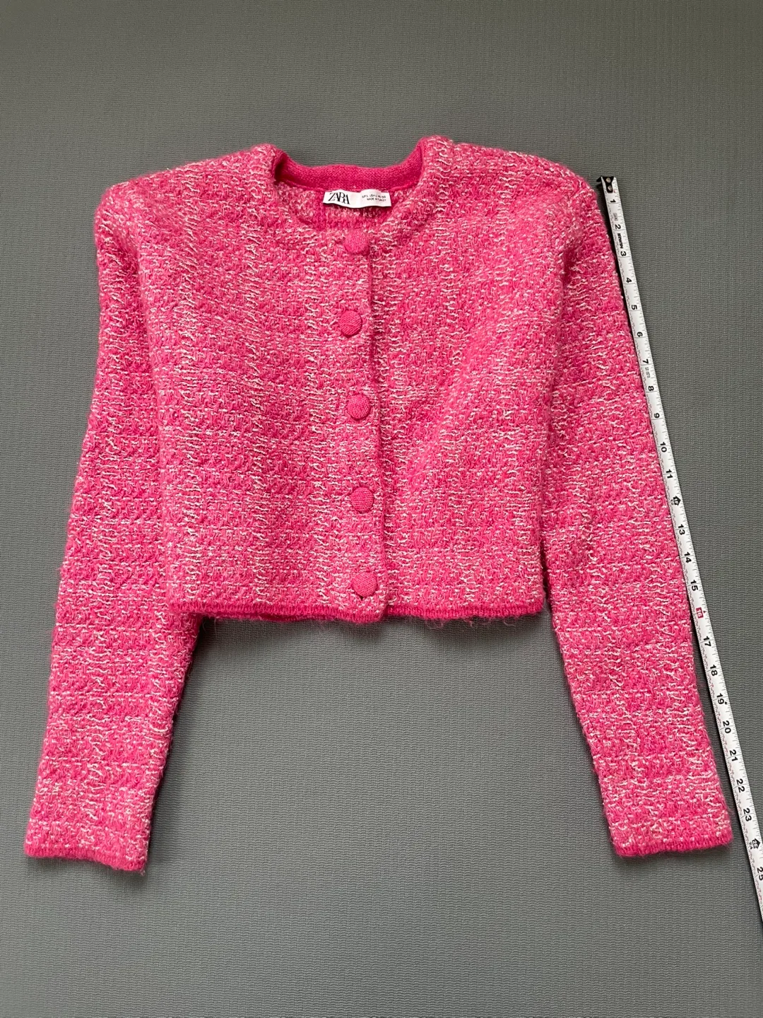Zara Pink Tweed Cropped Cardigan - Size L image indicator(7)