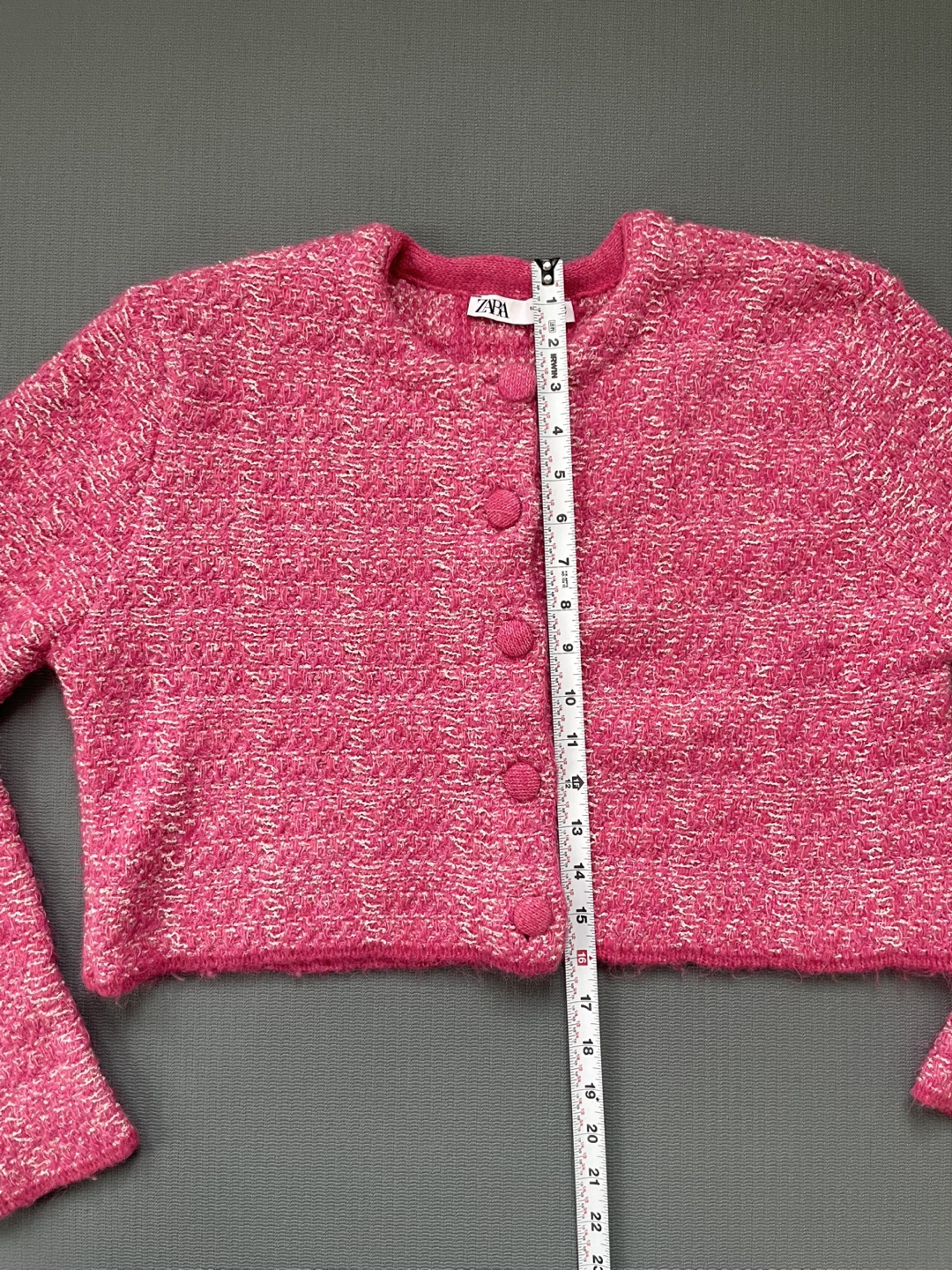 Zara Pink Tweed Cropped Cardigan - Size L - photo 5