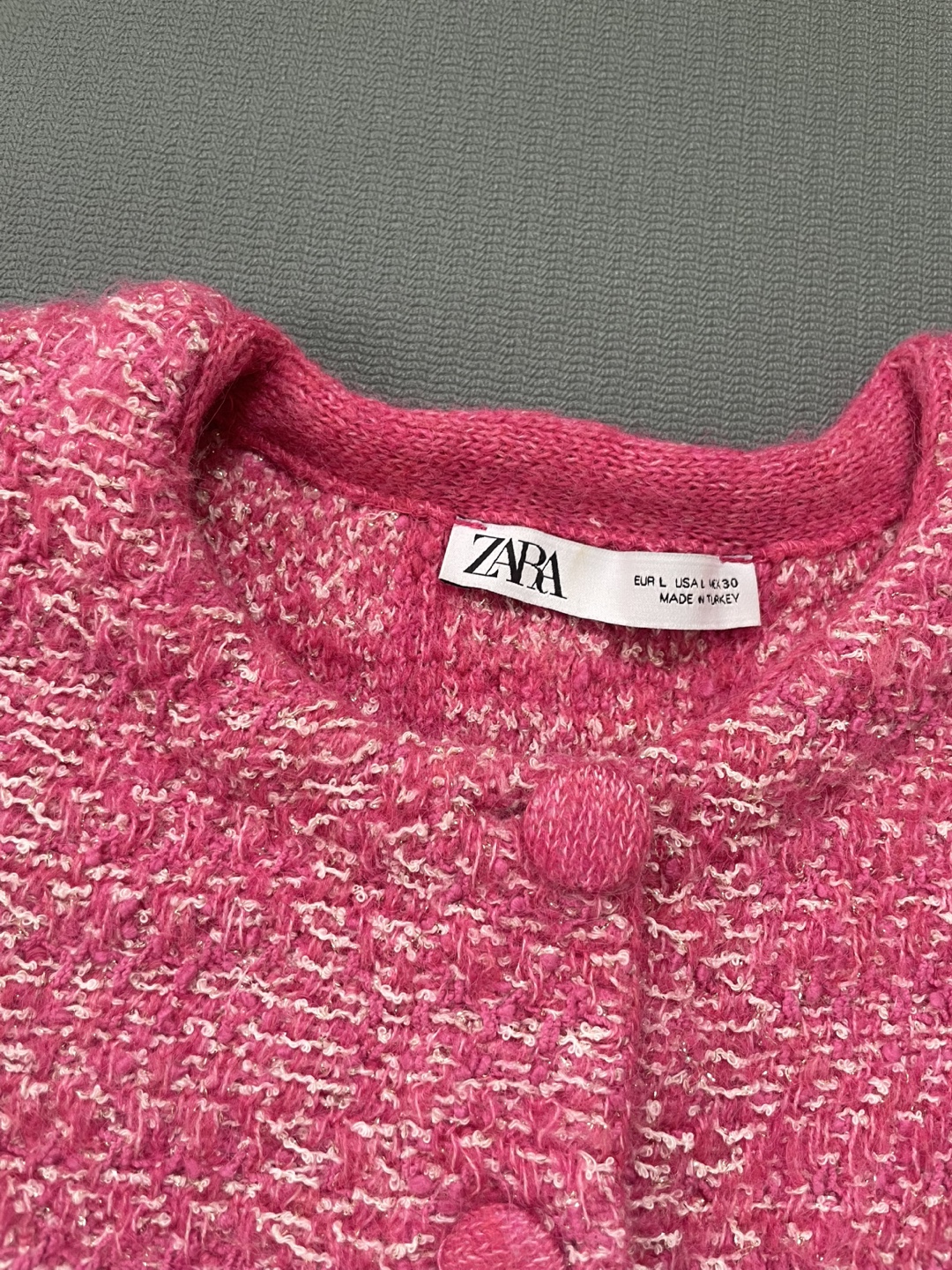 Zara Pink Tweed Cropped Cardigan - Size L - photo 2