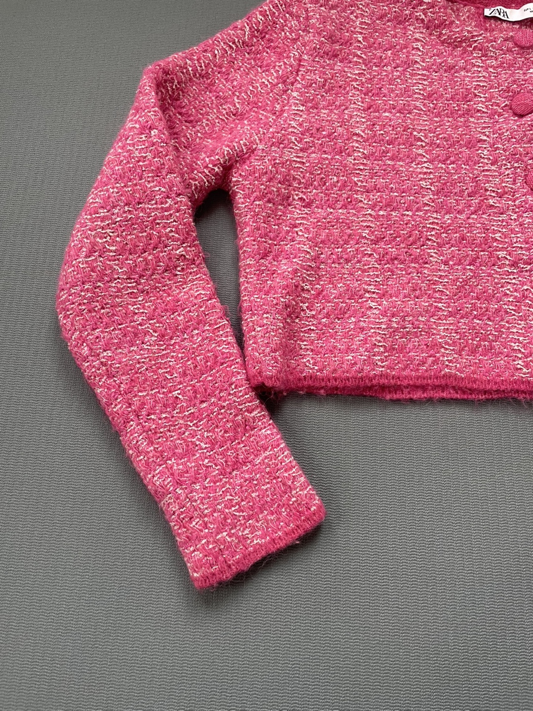 Zara Pink Tweed Cropped Cardigan - Size L - photo 4
