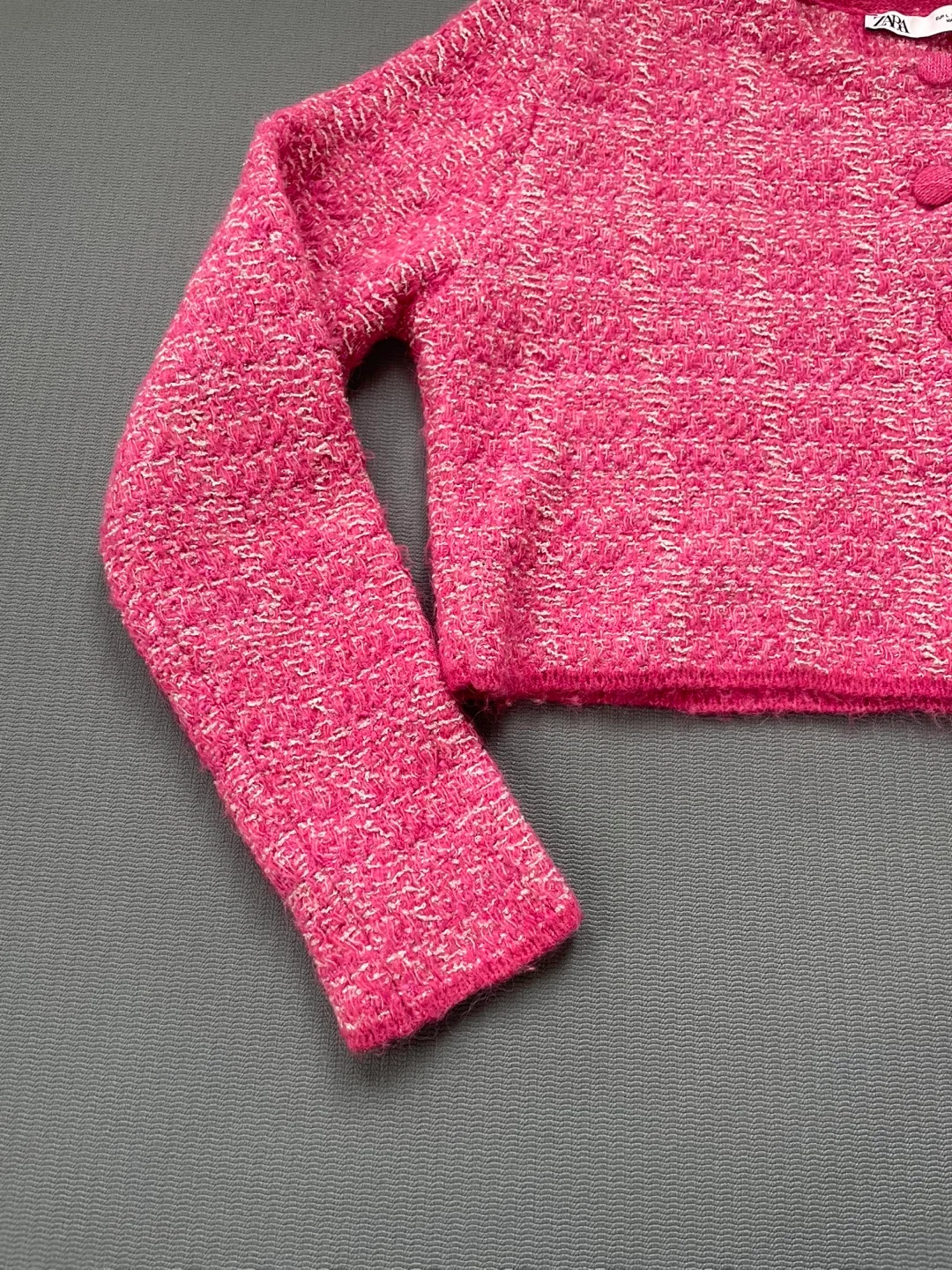 Zara Pink Tweed Cropped Cardigan - Size L image indicator(4)