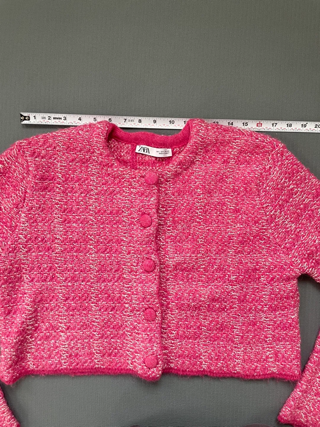 Zara Pink Tweed Cropped Cardigan - Size L image indicator(6)