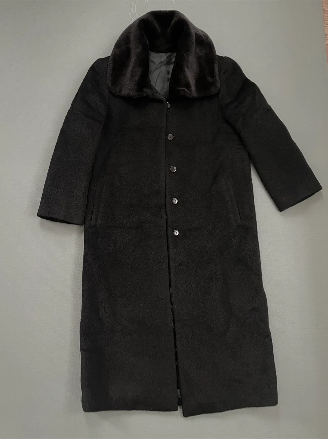 Black Long Coat with Fur Collar