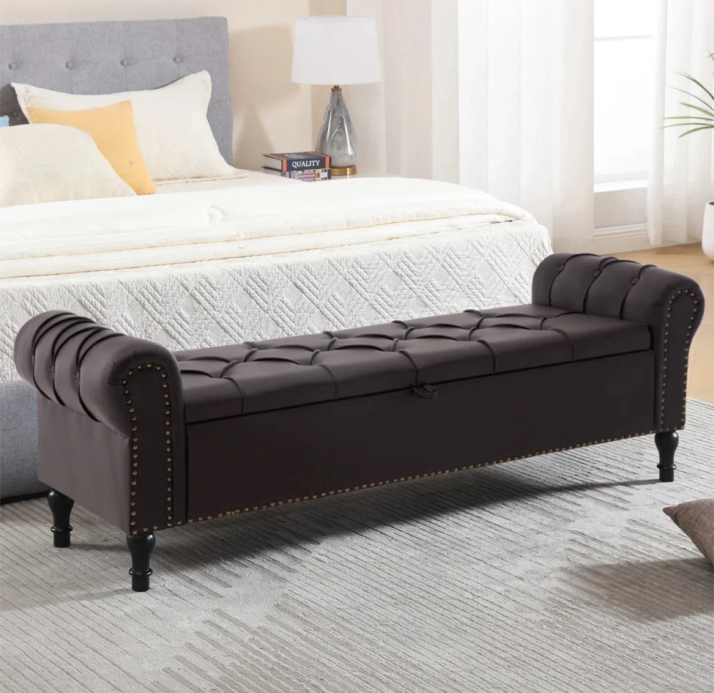 Coffee Brown 66.9'' Faux Leather Upholstered Storage Bench