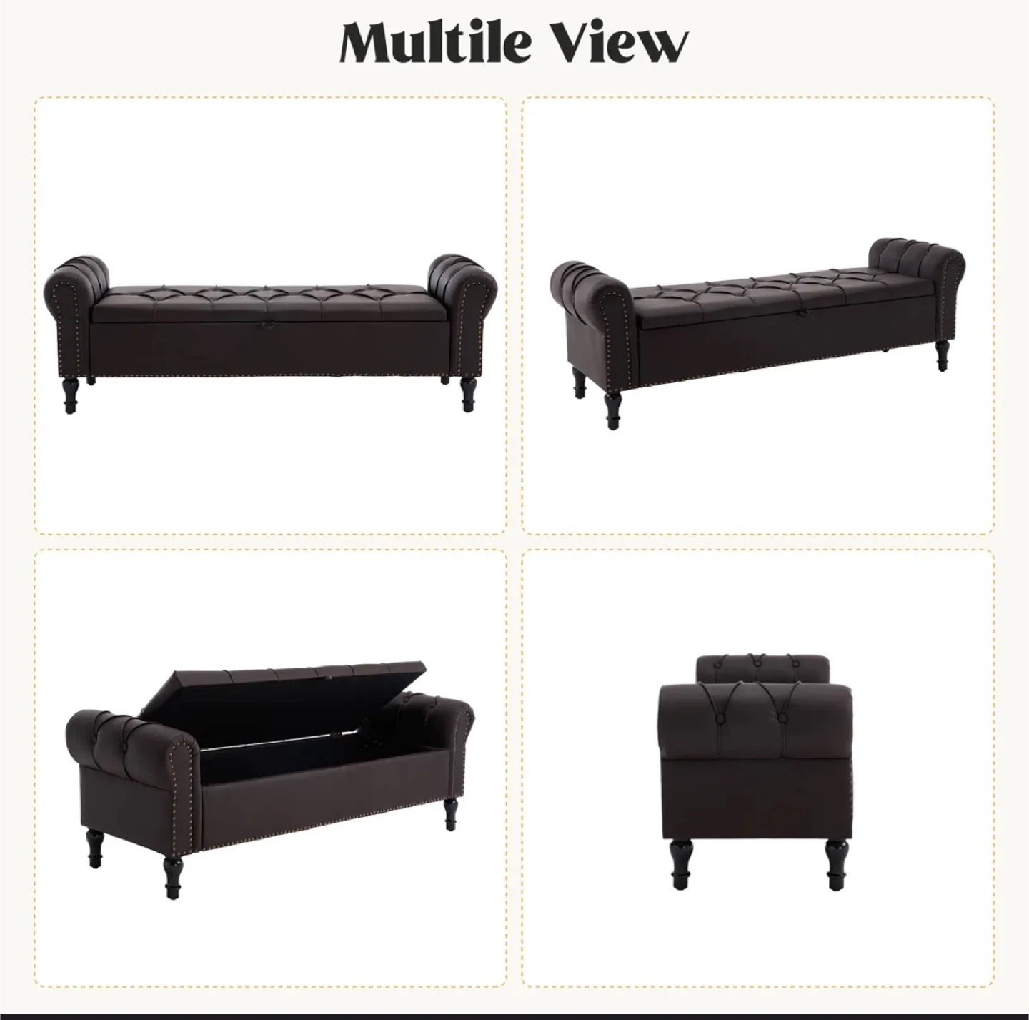 Coffee Brown 66.9'' Faux Leather Upholstered Storage Bench image indicator(9)