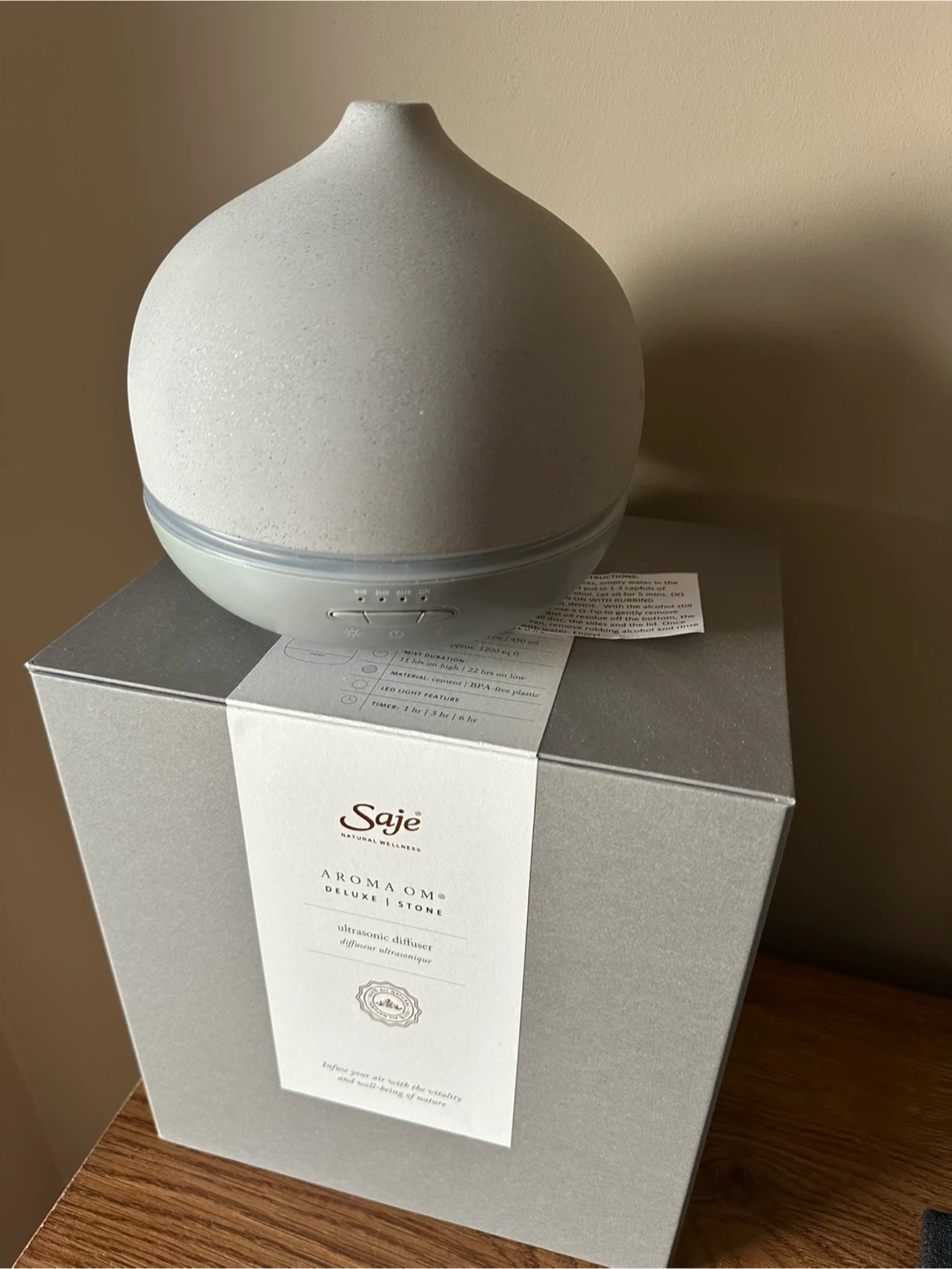 Saje Aroma Om Stone Ultrasonic Diffuser+free essentials Oil