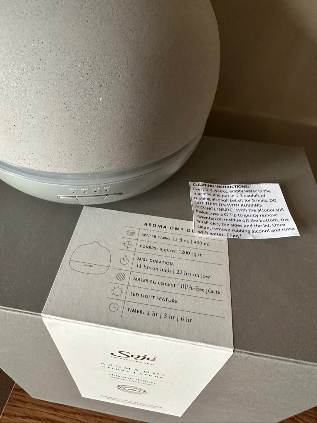 Saje Aroma Om Stone Ultrasonic Diffuser+free essentials Oil - photo 2