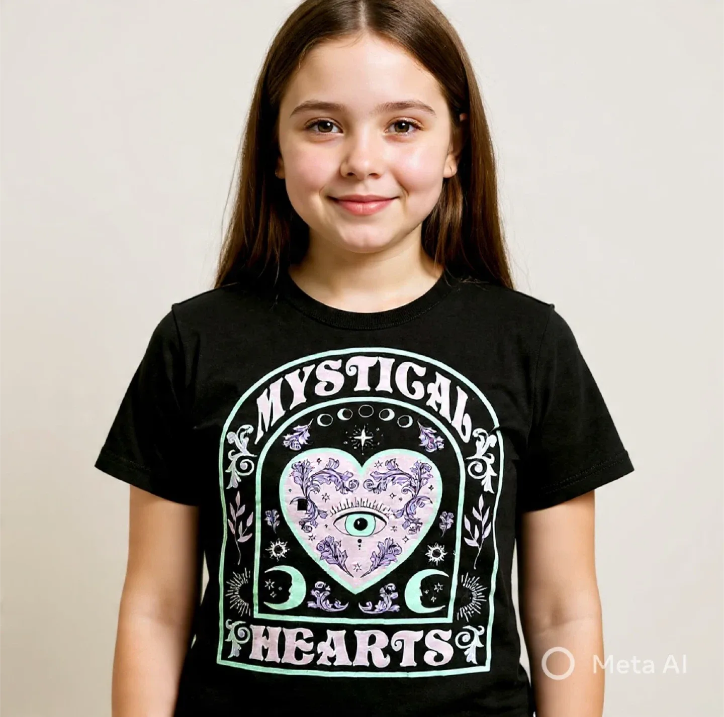U-Kids Black Mystical Hearts Tee - Size M (10/12)