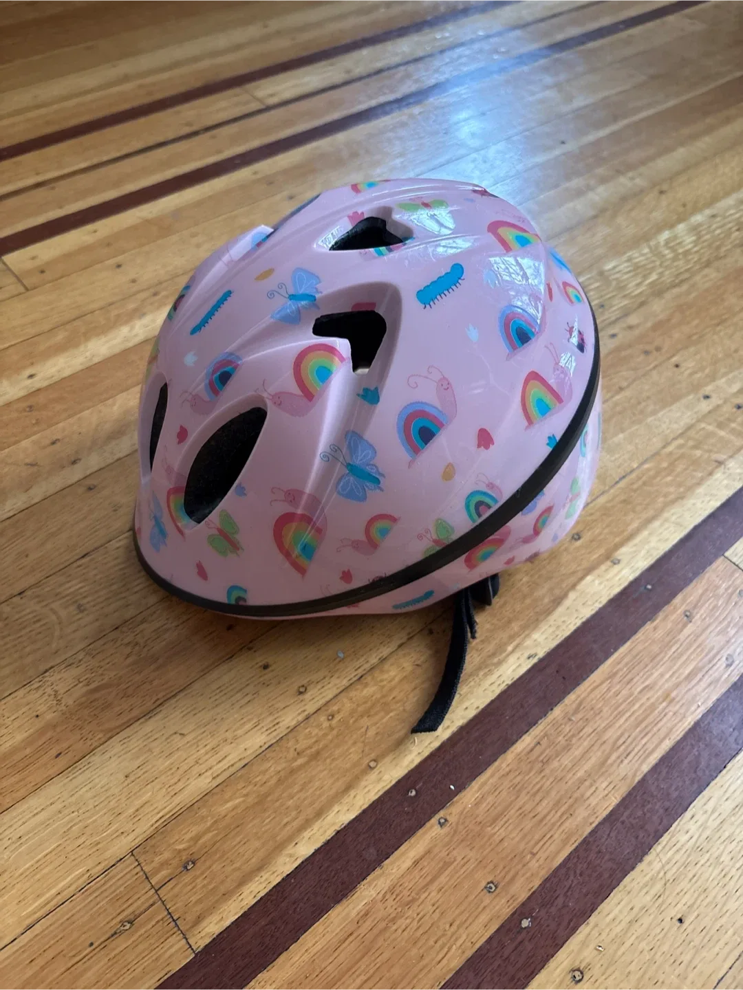 Pink Kids' Helmet with Rainbow & Butterfly Design
