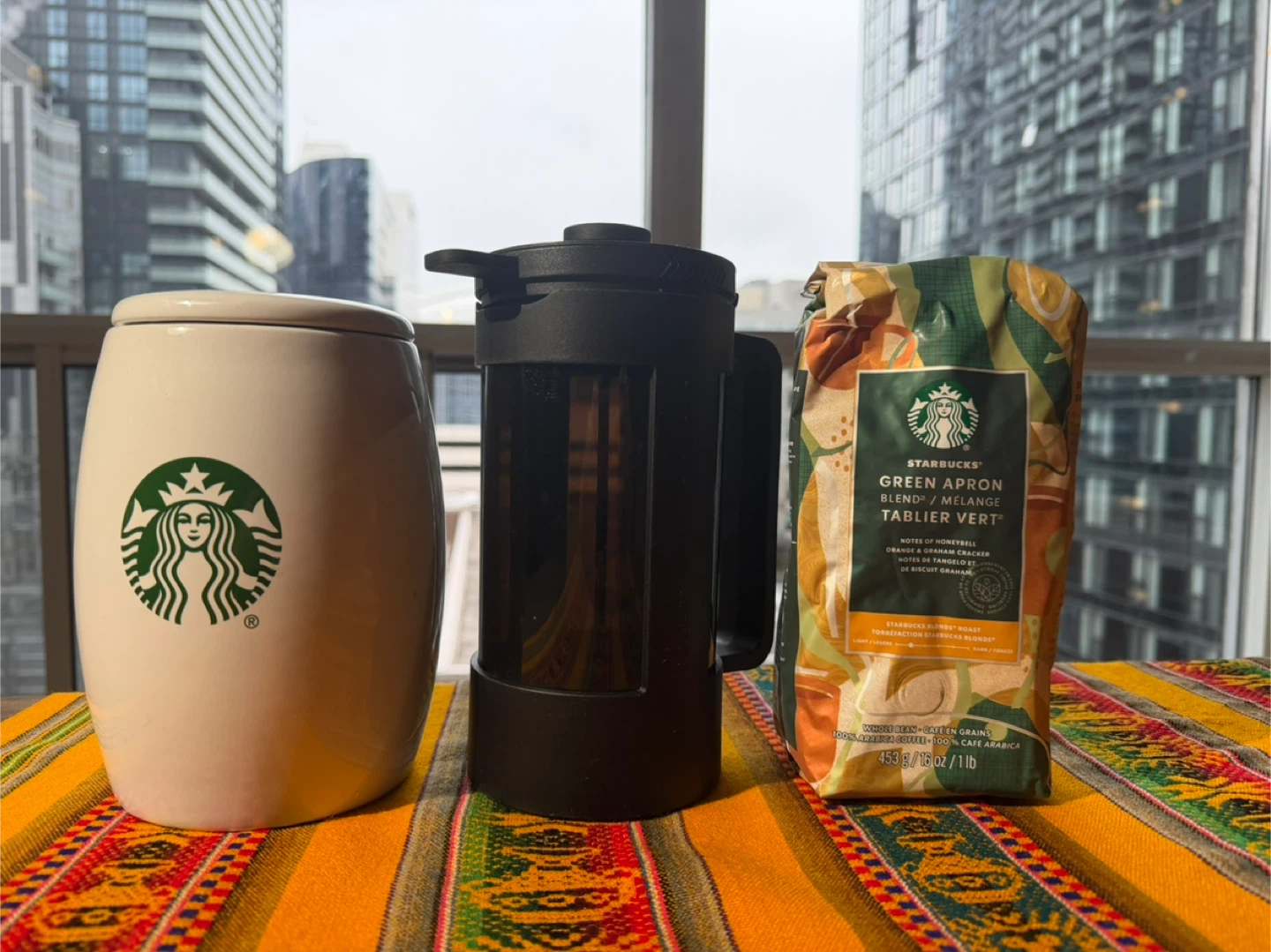 Starbucks Coffee Set: Green Apron Blend, Container, Press