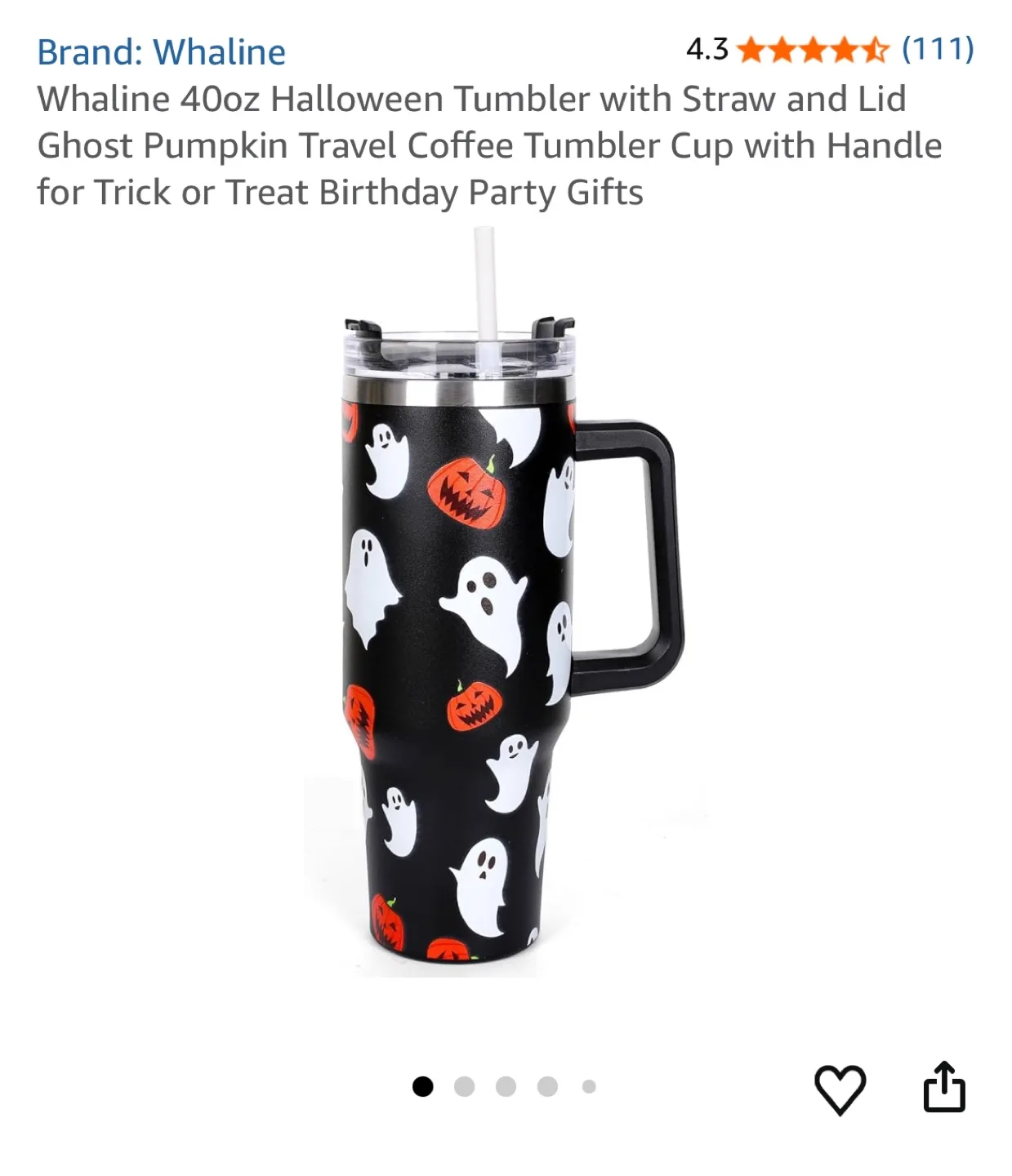 Whaline 40oz Halloween Tumbler with Straw & Lid