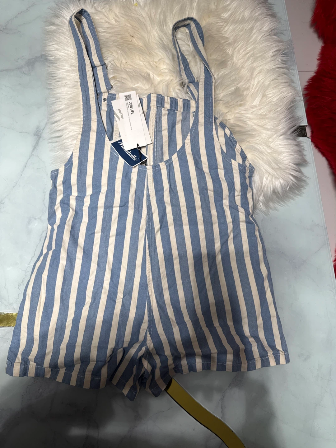 Zara Striped Denim Overalls - Size S - photo 3