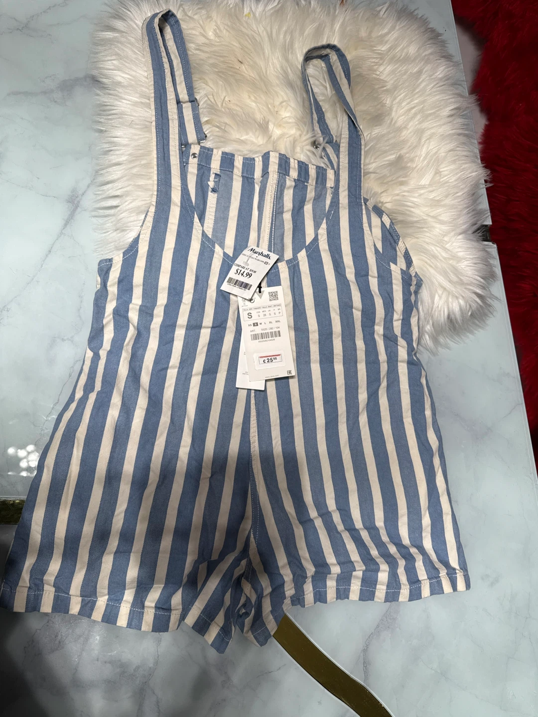 Zara Striped Denim Overalls - Size S - photo 5