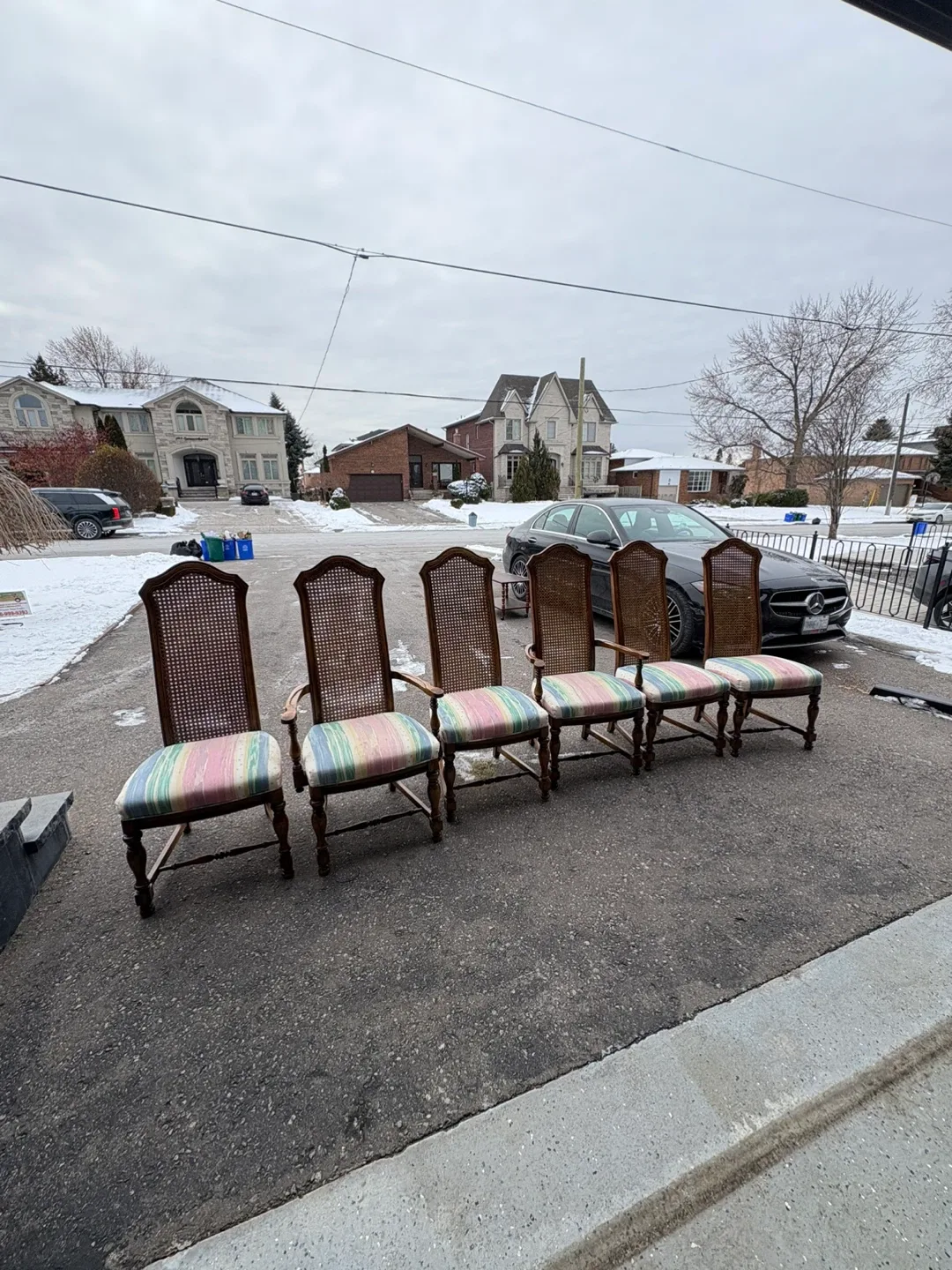Set of 6 Vintage Cane Back Dining Chairs