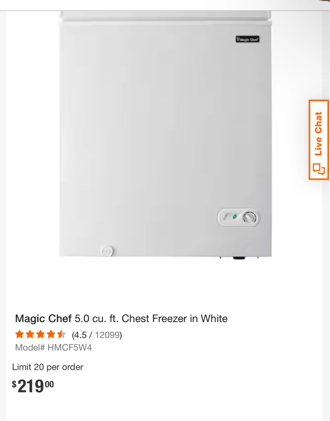 Magic Chef 5.0 cu. ft. Chest Freezer - White