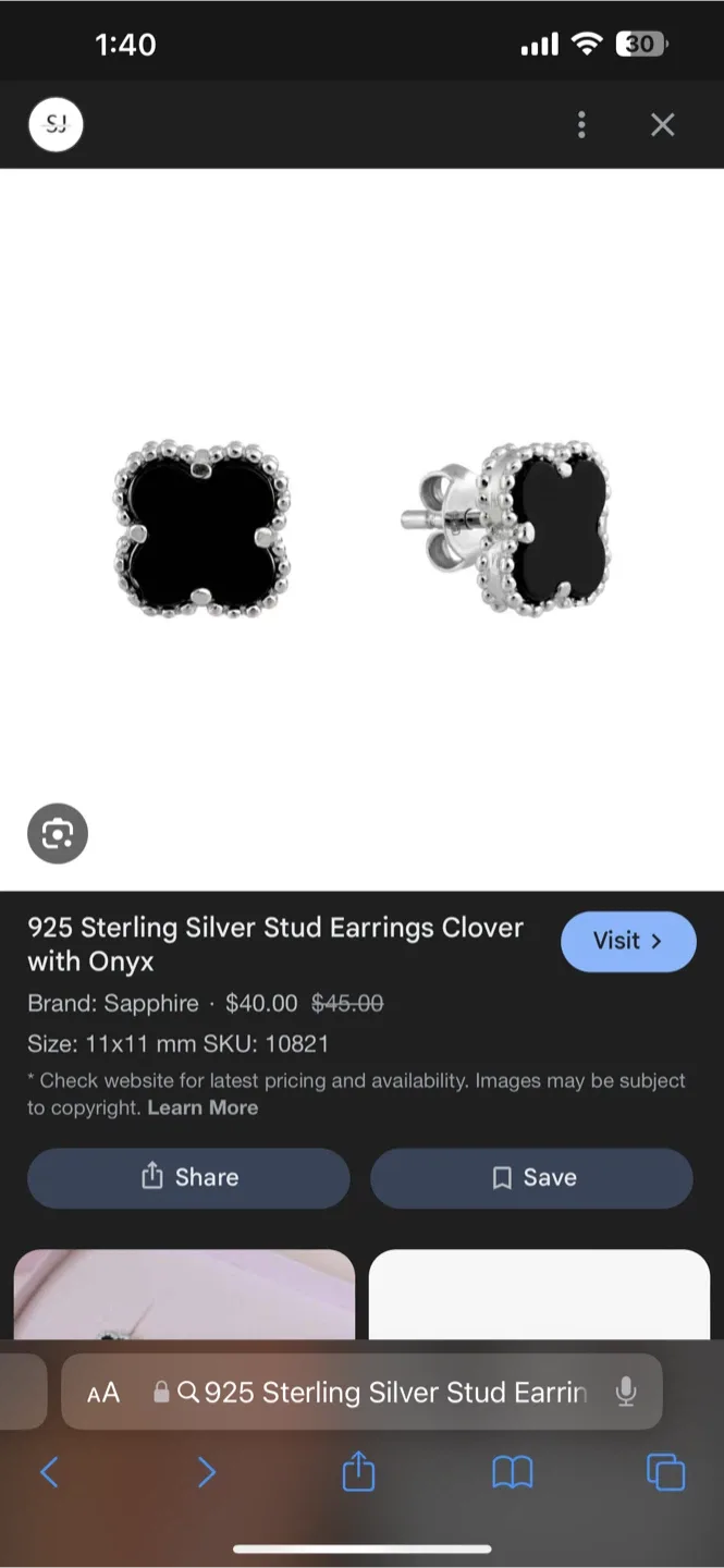 925 Sterling Silver set  "Clover" with Onyx image indicator(6)