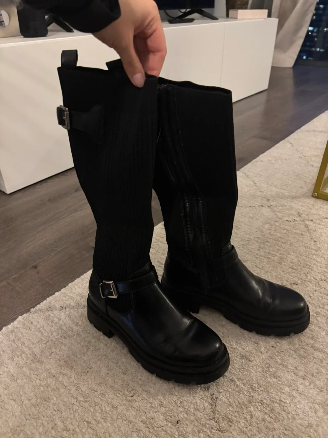 ASOS Black Knee High Boots with Buckle Detail - Size 6.5