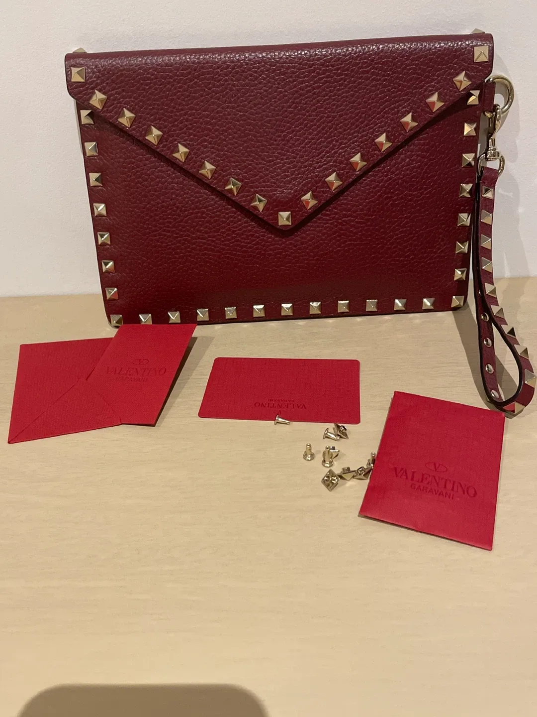Valentino Garavani Red Studded Clutch