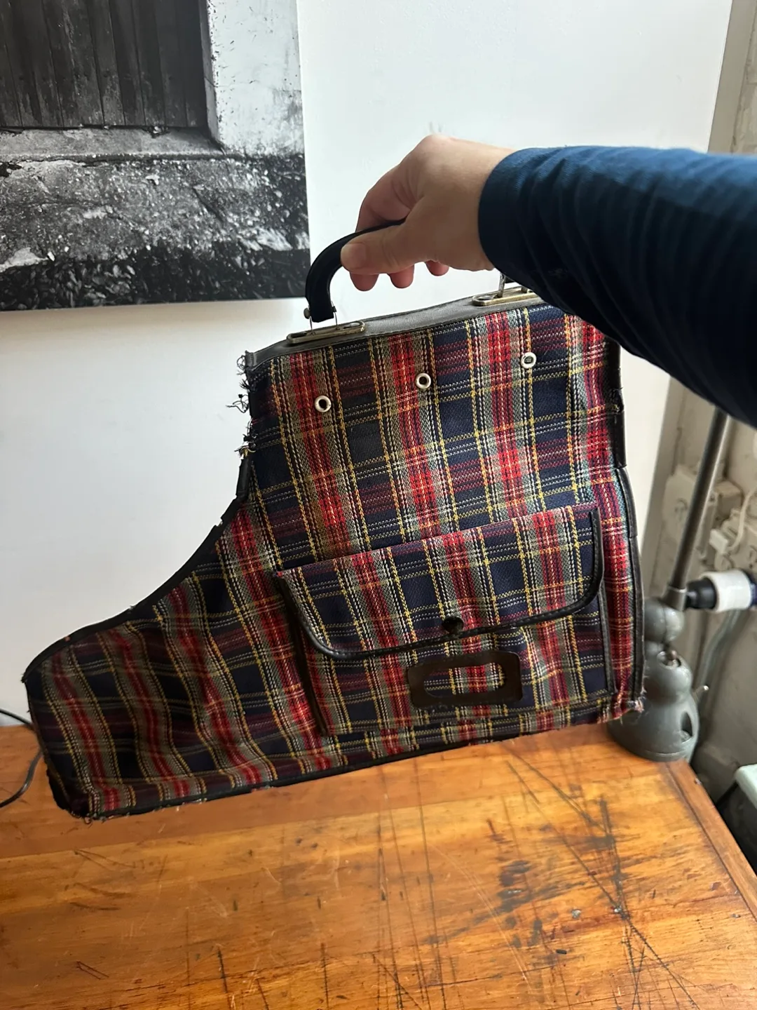 Vintage Plaid 70s Ice Skating Ski Boot Carrying Case RARE