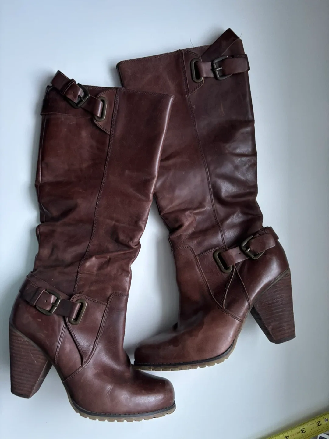 Aldo Brown Leather Heeled Boots - Size 39