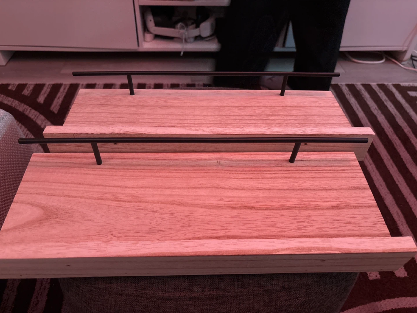 Wooden Shelves with Black Metal Rail