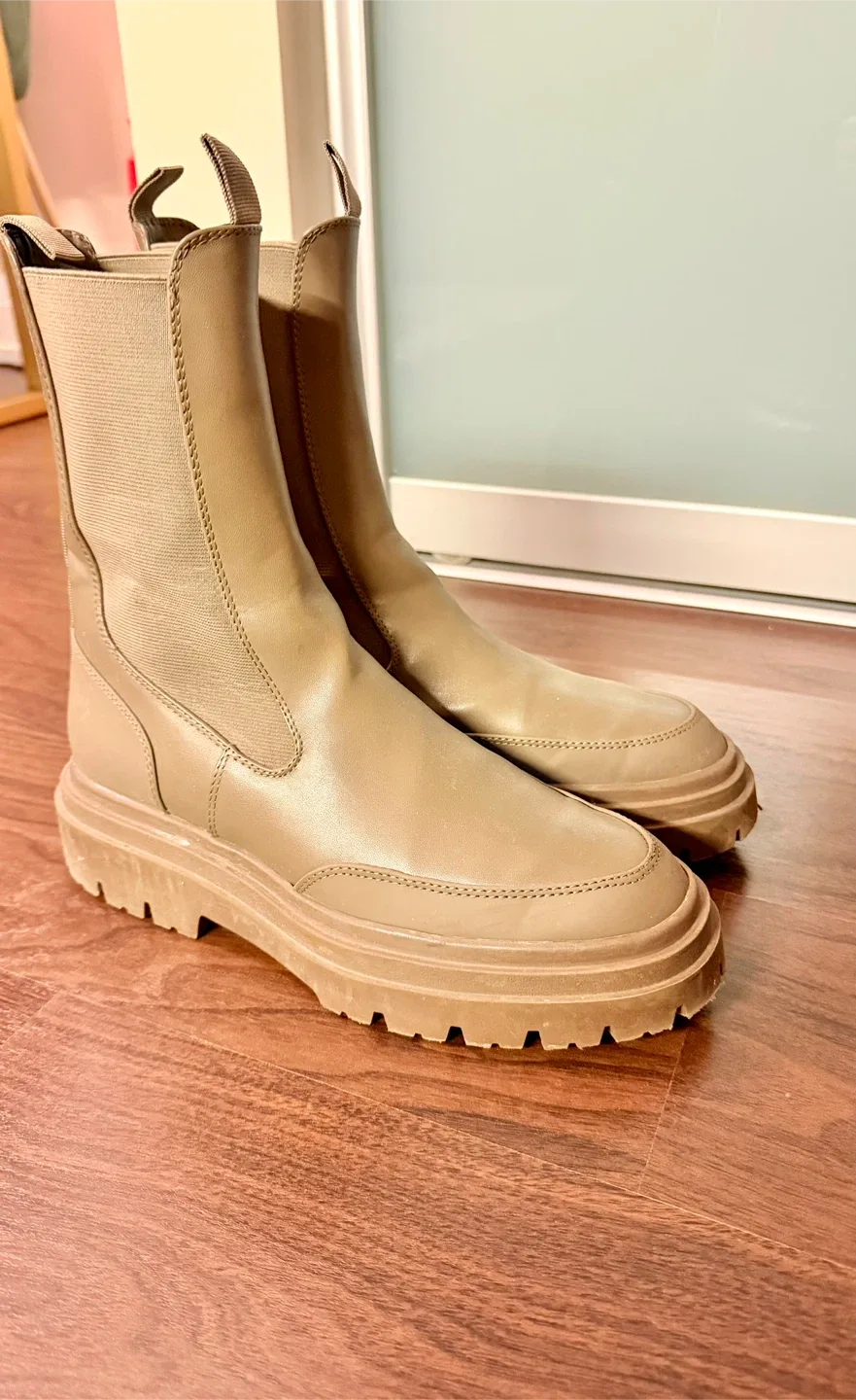 Khaki Chelsea Boots, Size 7