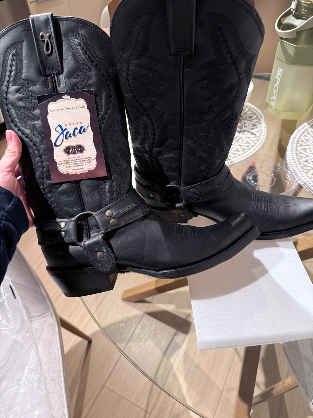 Jaca Black Leather Cowboy Boots