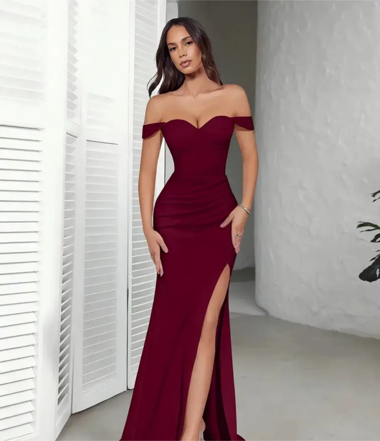 Burgundy Off-Shoulder Formal Dress