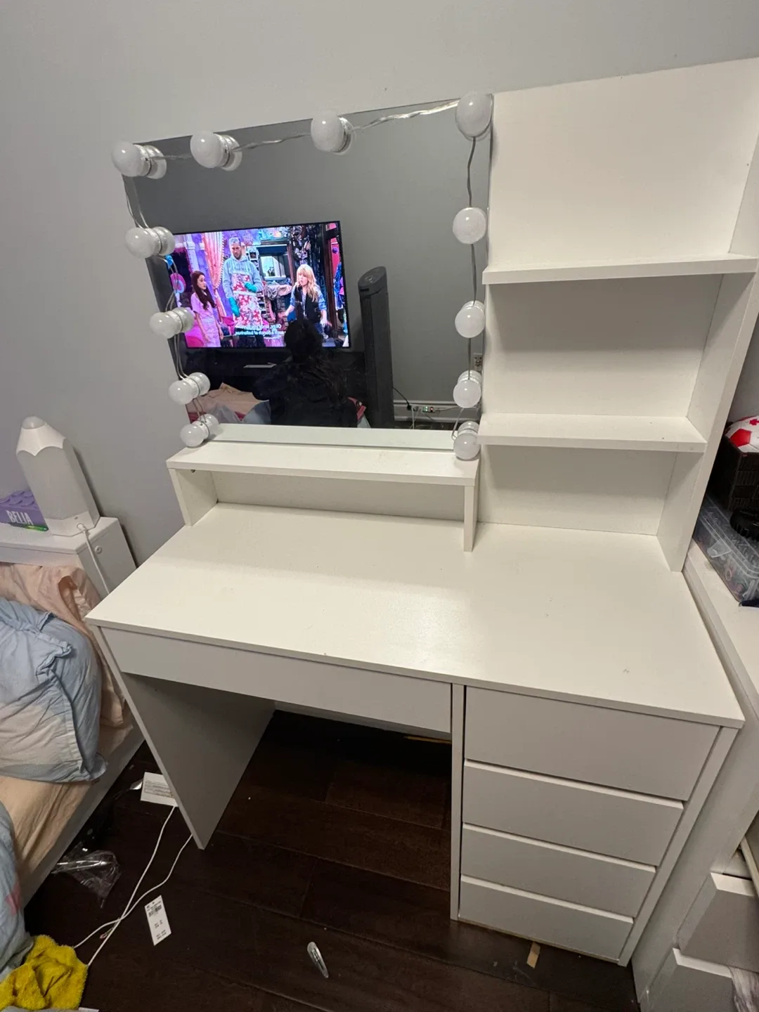 White Vanity Makeup Desk with Lights image indicator(2)