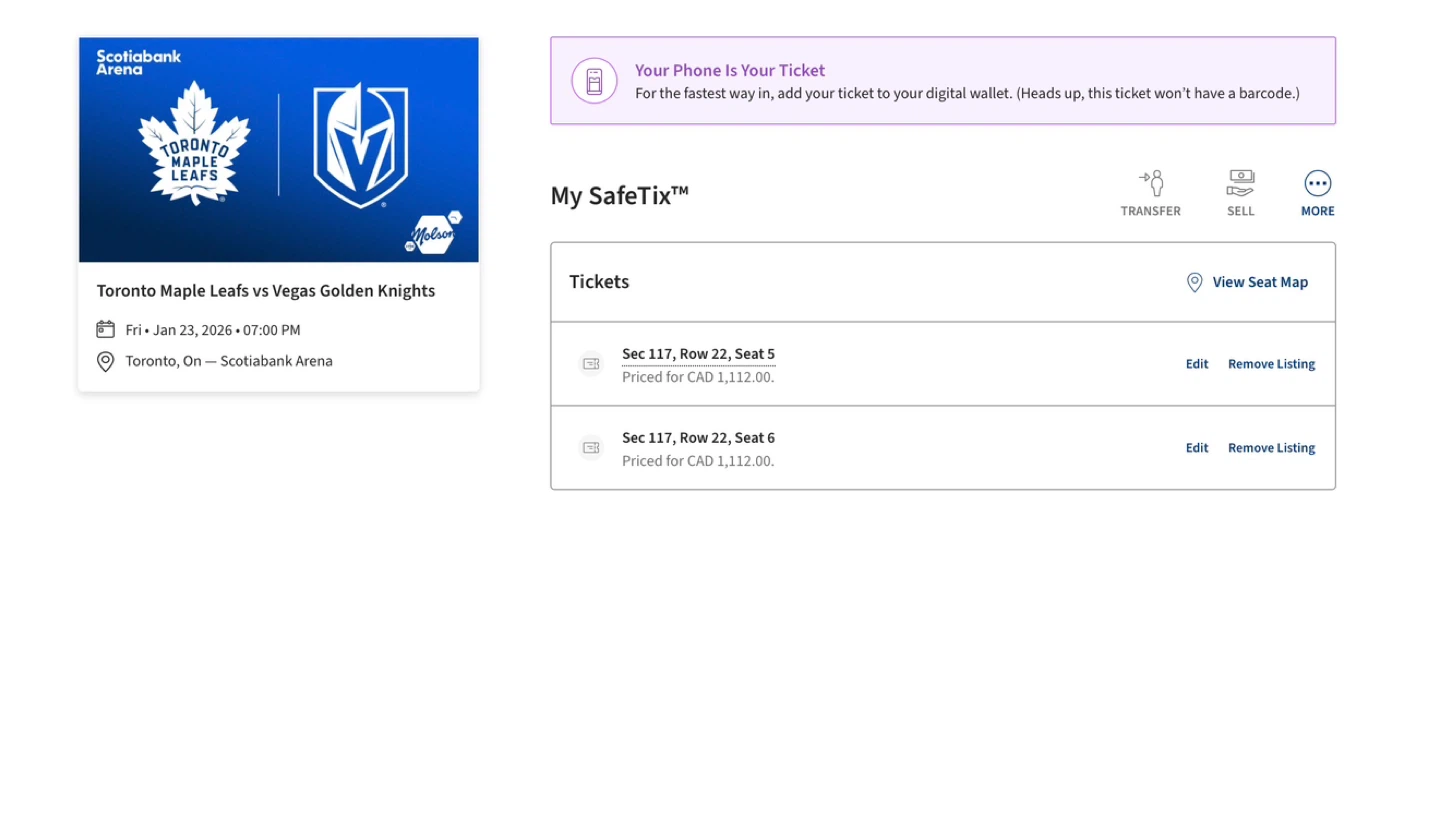 Toronto Maple Leafs vs Vegas Golden Knights Tickets