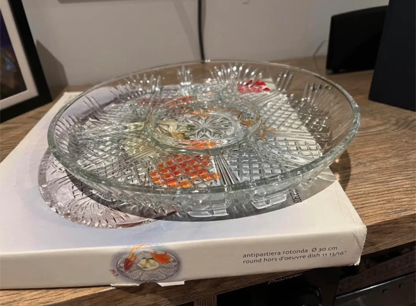 Bohemian crystal divided snack serving tray