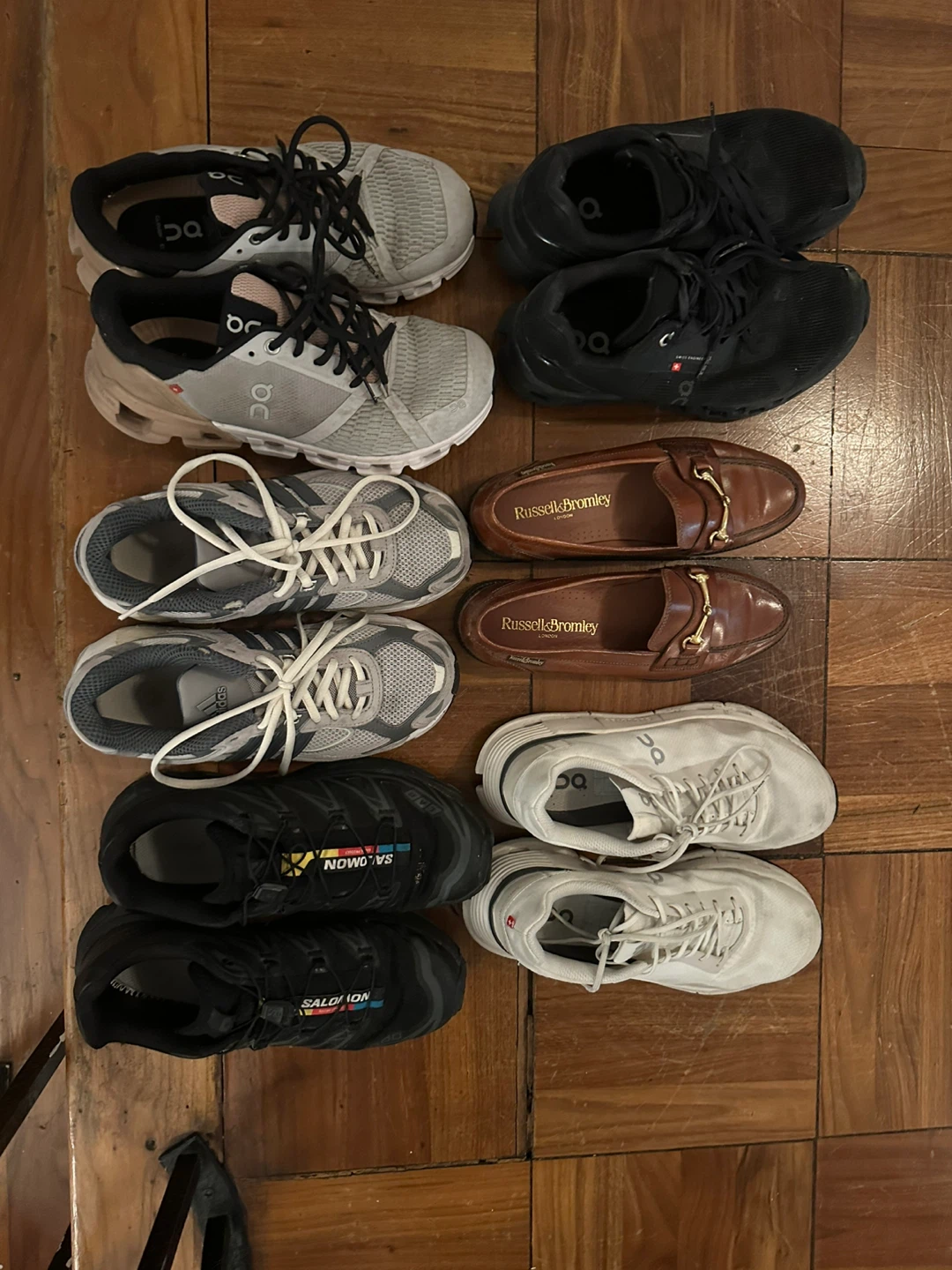 Assorted Shoes: On Cloud, Salomon, Russell & Bromley