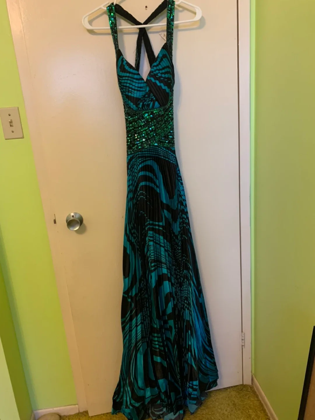 Turquoise & Black Formal Dress