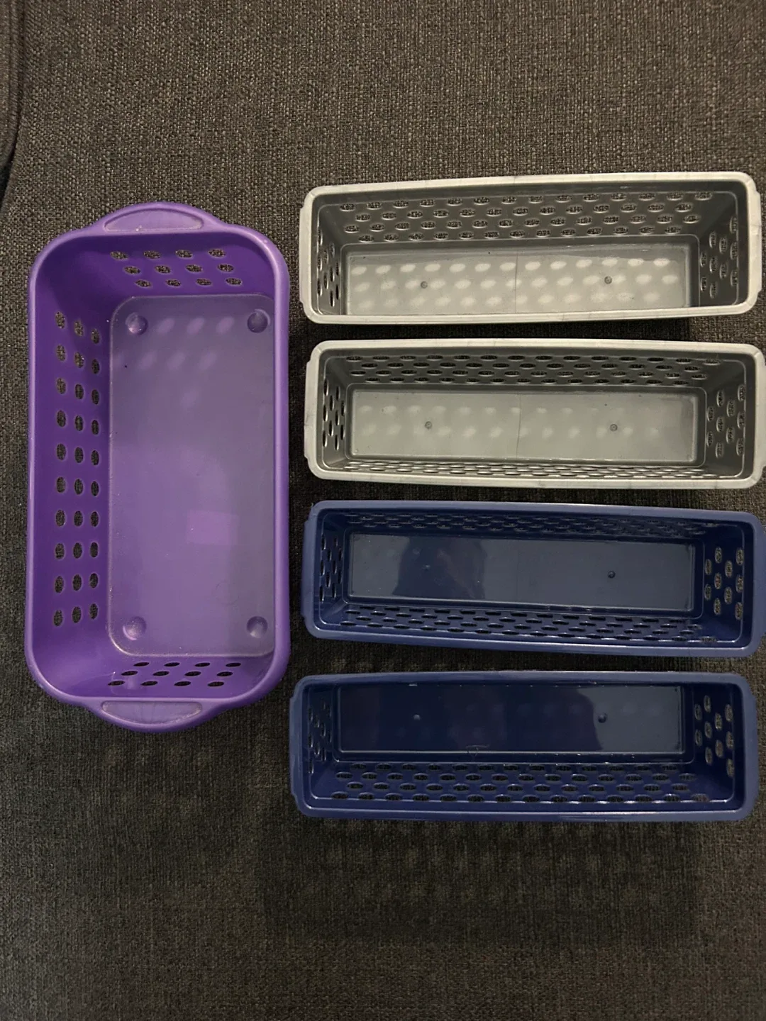 Plastic Storage Baskets - Purple, Grey, Blue